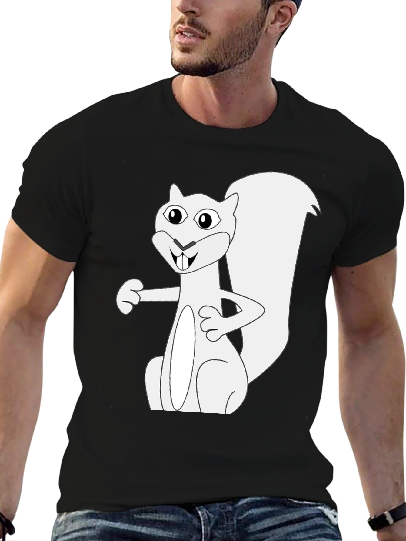 Black Squirrel Graphic Tee - Black Cotton T-Shirt view 6
