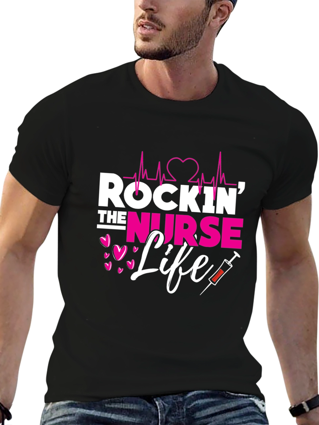 Black Rockin' The Nurse Life Graphic Tee view 6
