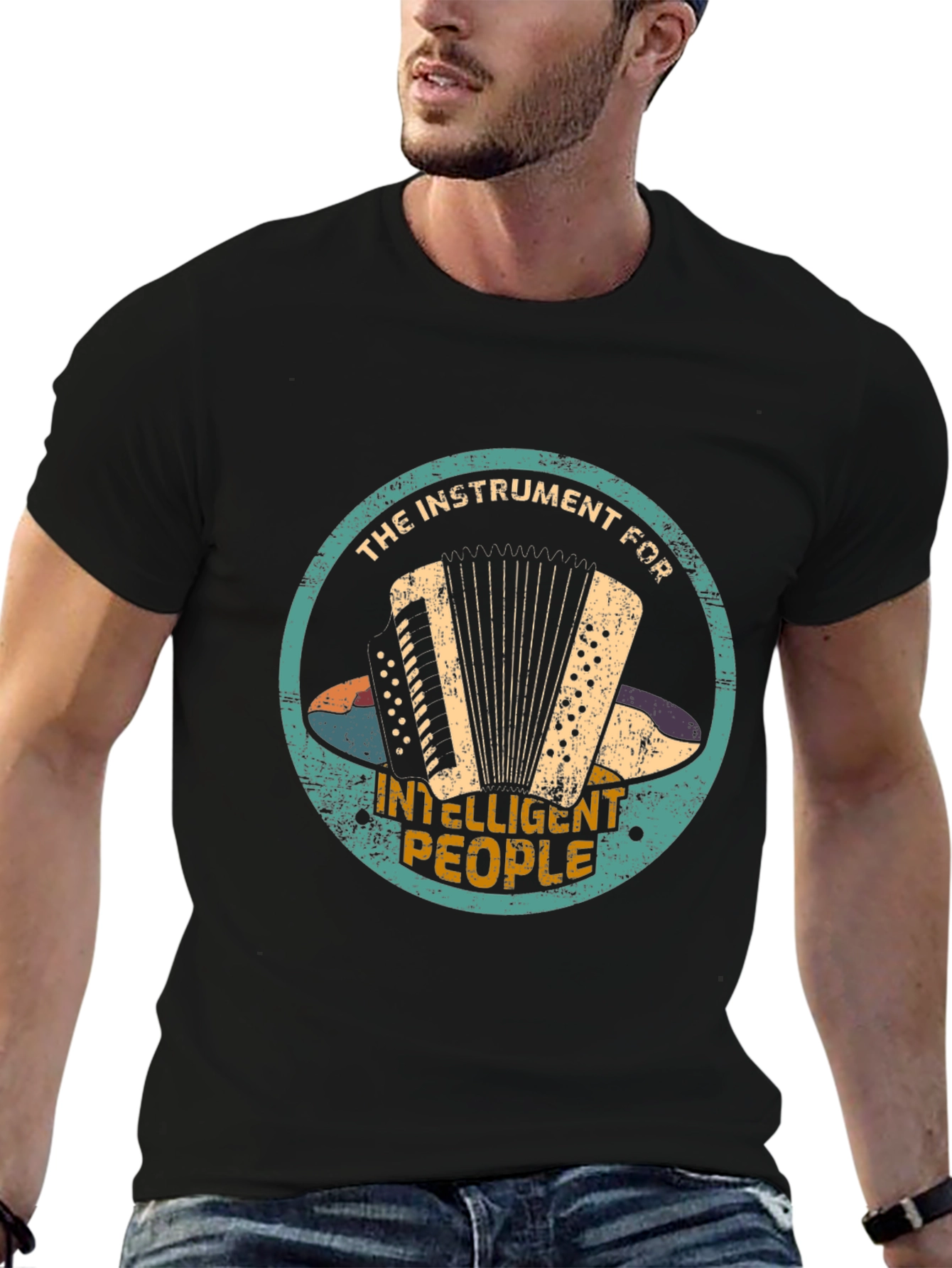 Black Accordion Player T-Shirt - Instrument for Smart People! view 6