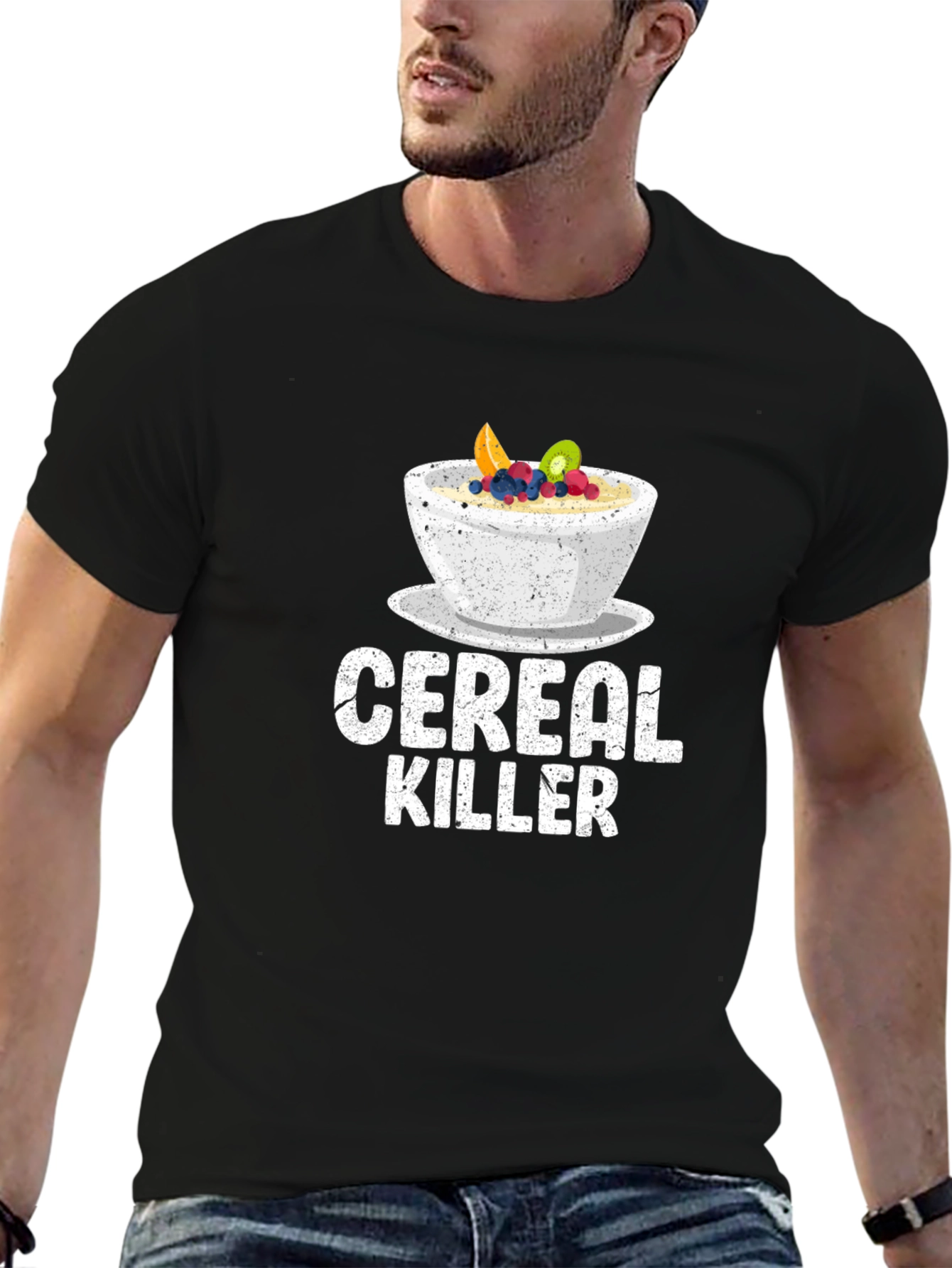 Black Cereal Killer Graphic Tee - Funny Food Pun Shirt view 6
