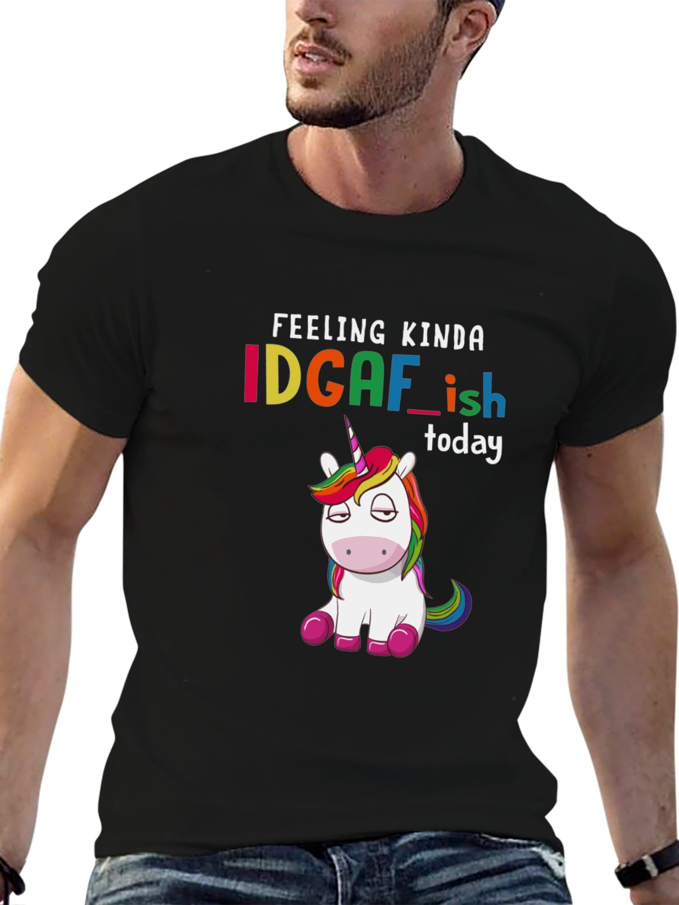 Black IDGAF-ish Unicorn Graphic Tee - Feeling Kinda Today T-Shirt view 6