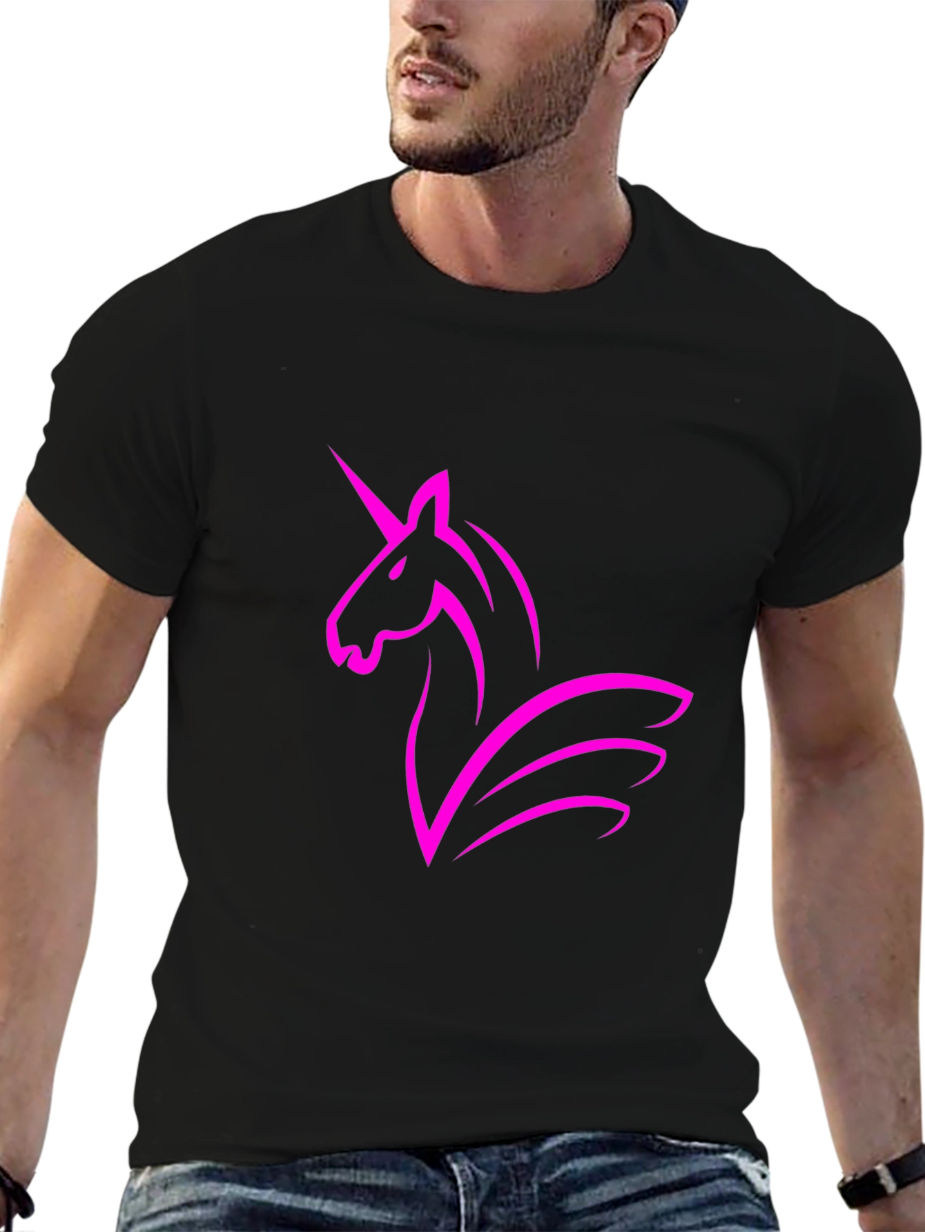Black Black T-Shirt with Unicorn Graphic view 6