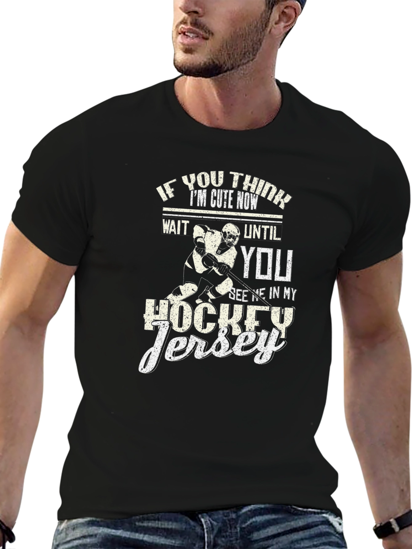 Black Funny Hockey Jersey T-Shirt view 6