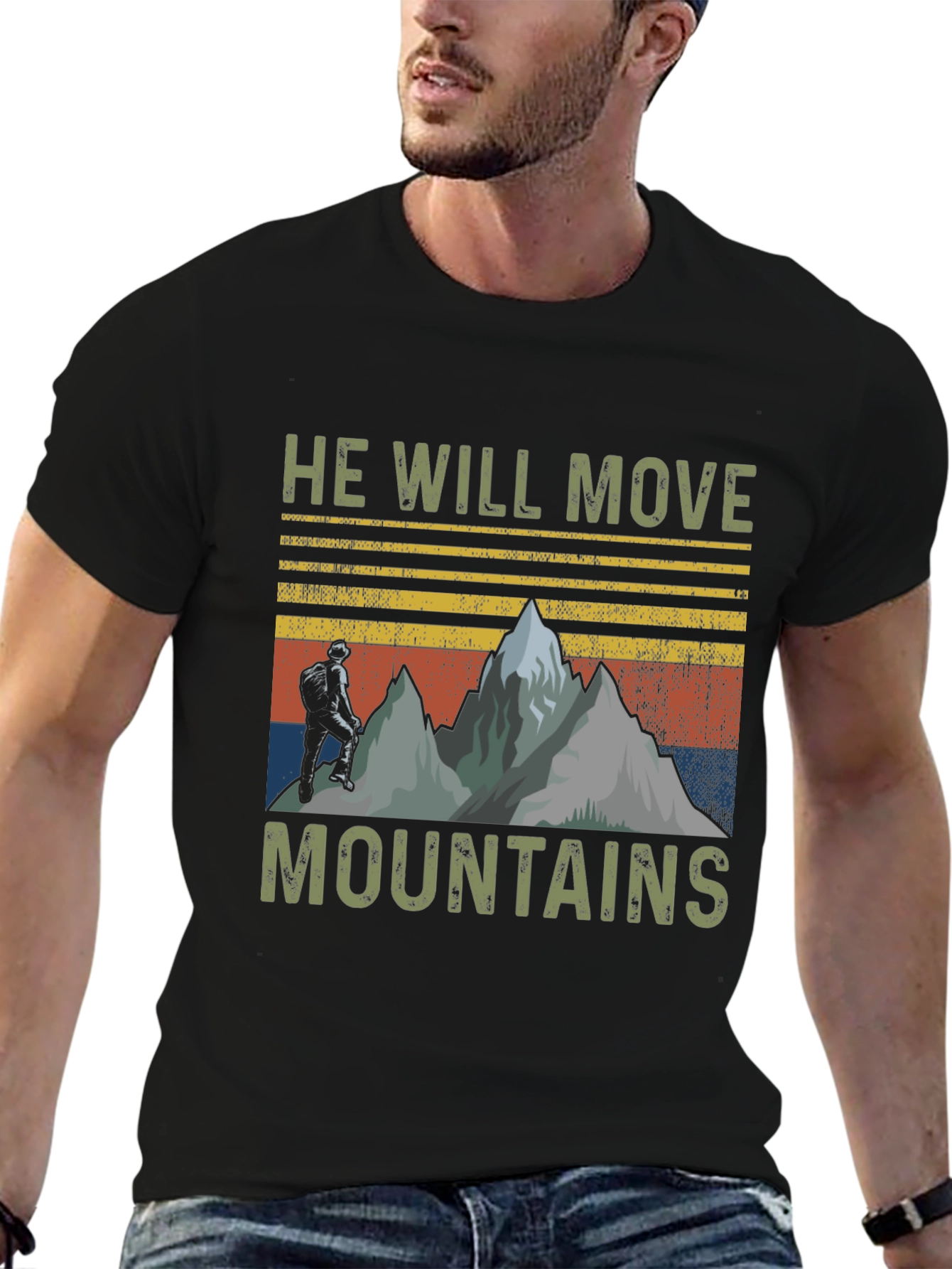 Black He Will Move Mountains Graphic Tee view 6