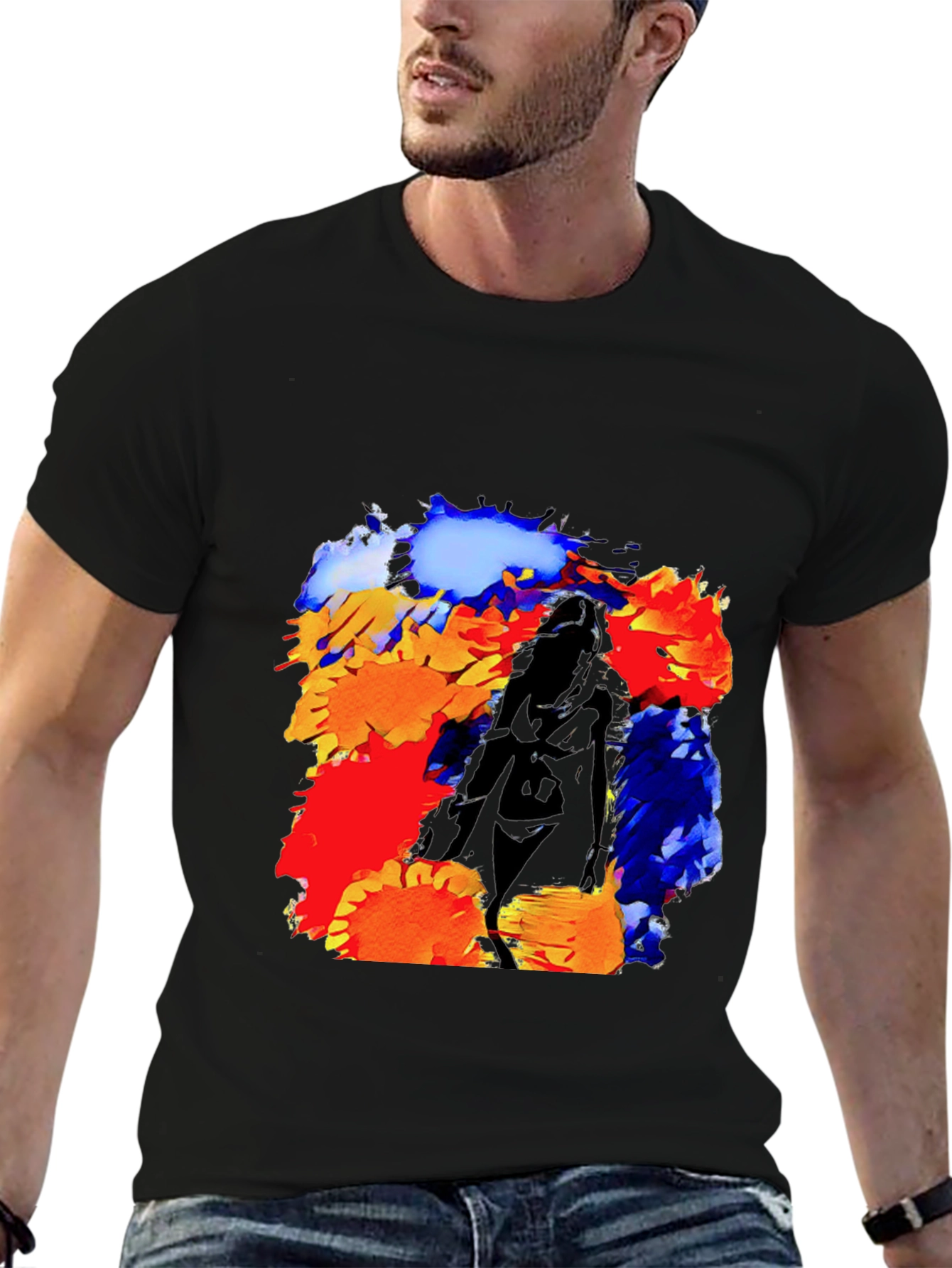 Black Abstract Flower Art T-Shirt view 6