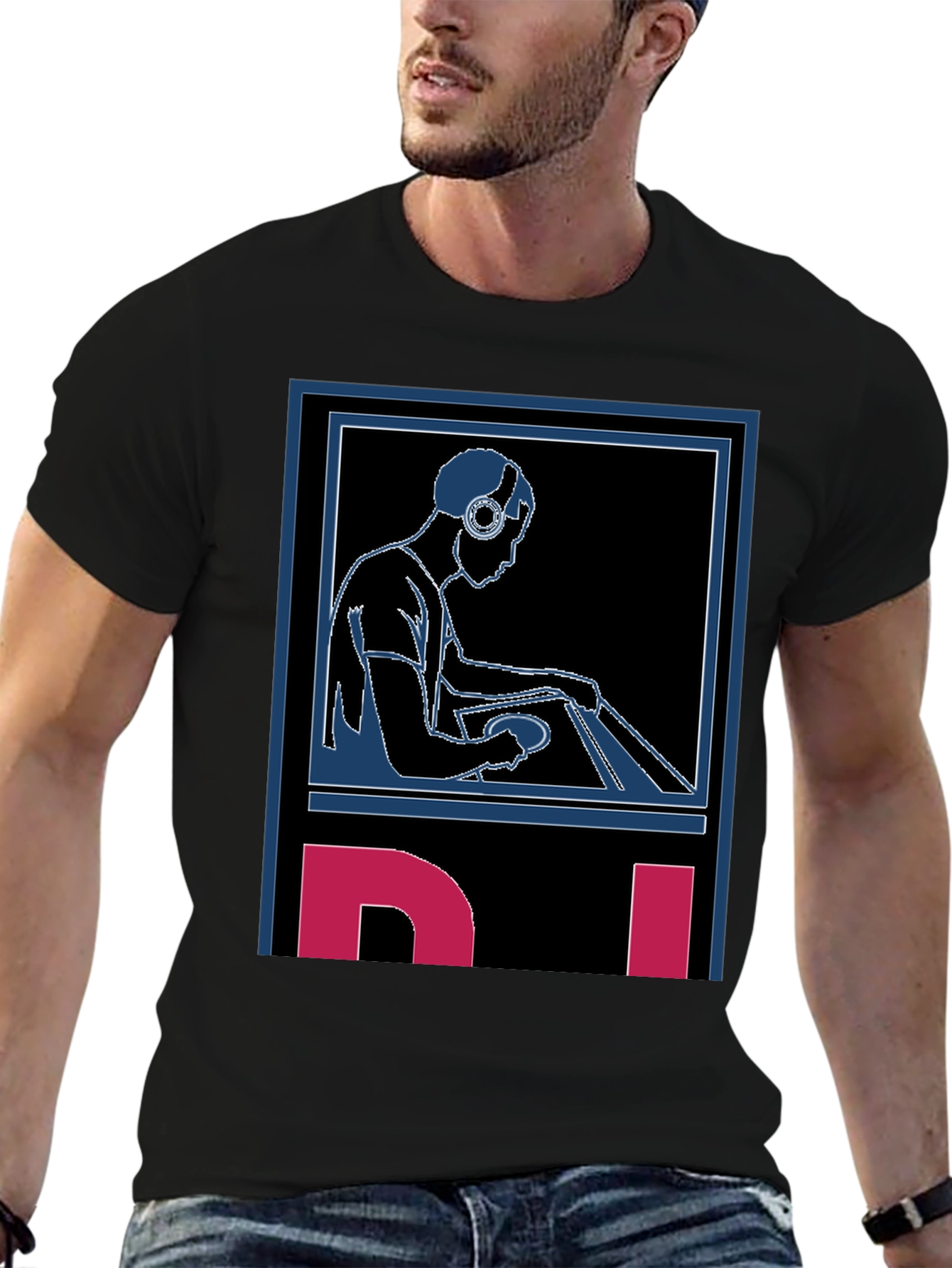 Black DJ Graphic Tee - Black Cotton Blend view 6