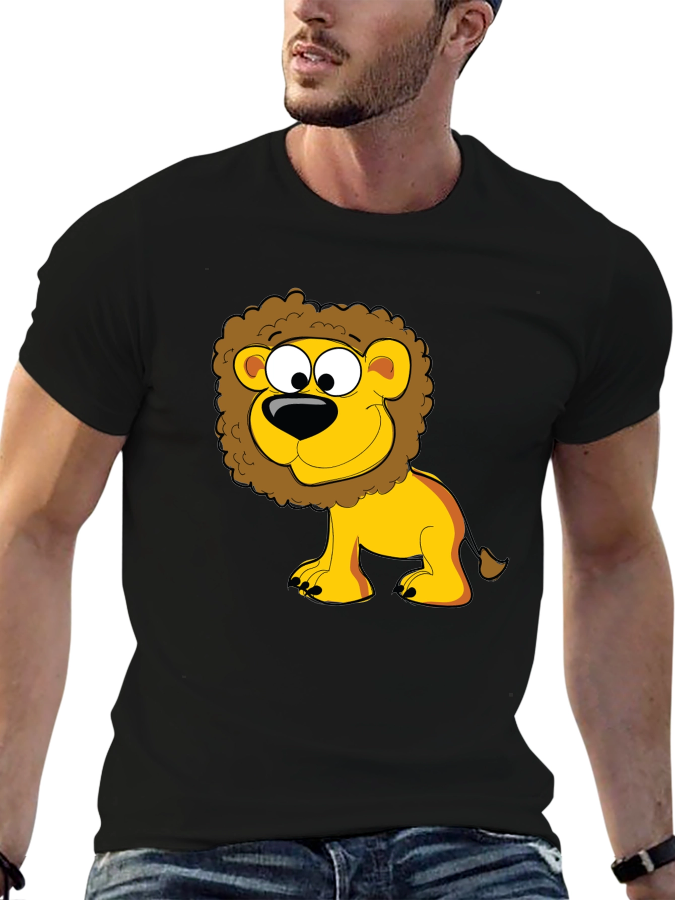 Black Lion Cartoon Graphic Black T-Shirt view 6