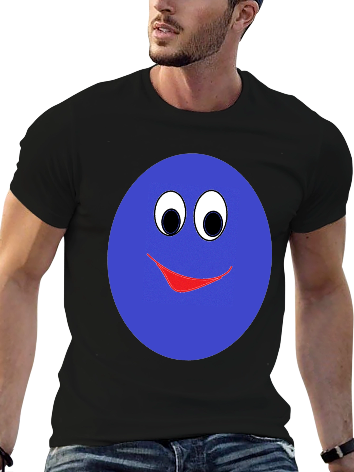 Black Smiley Face Graphic T-Shirt - Blue view 6