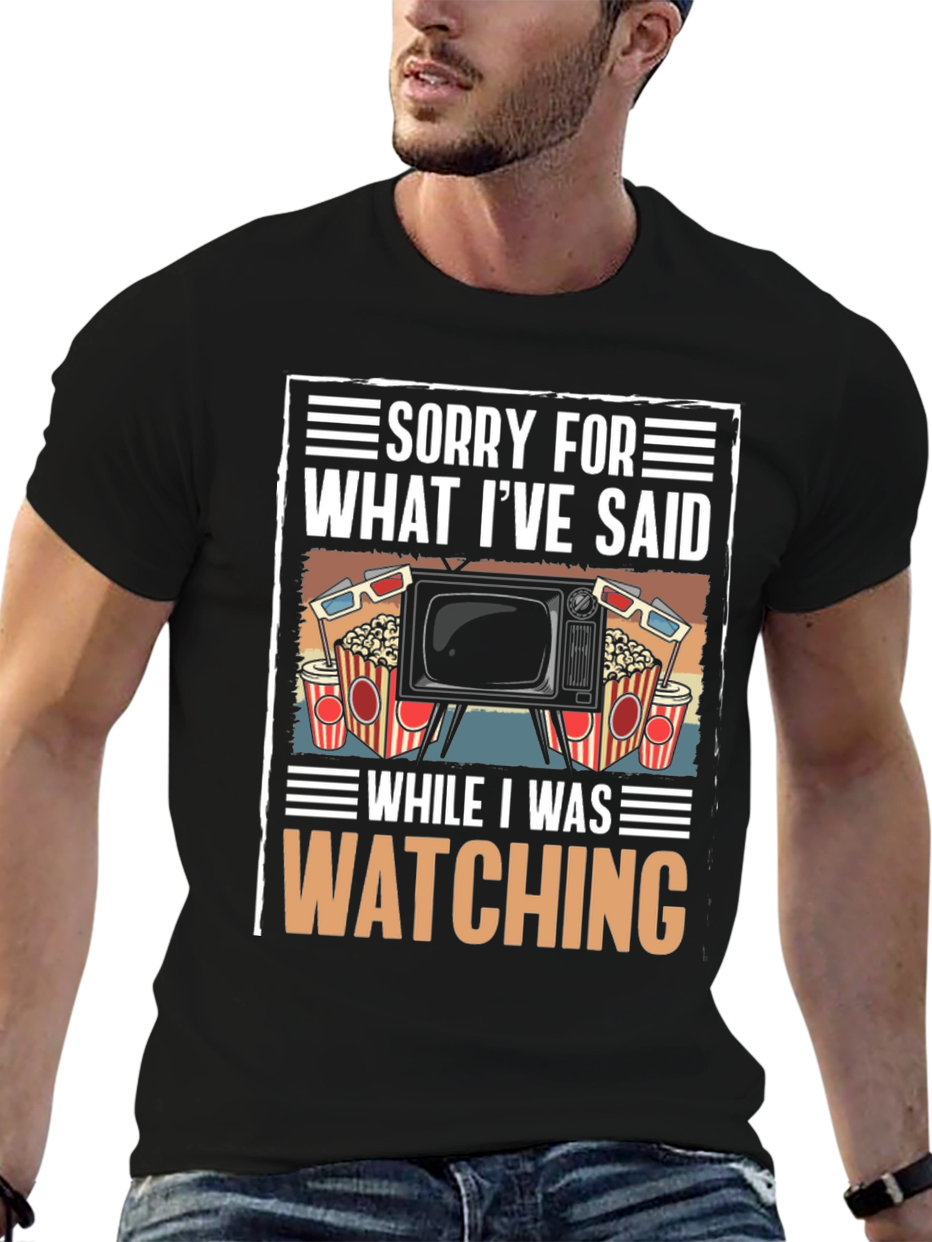 Black Funny Movie Watching T-Shirt view 6