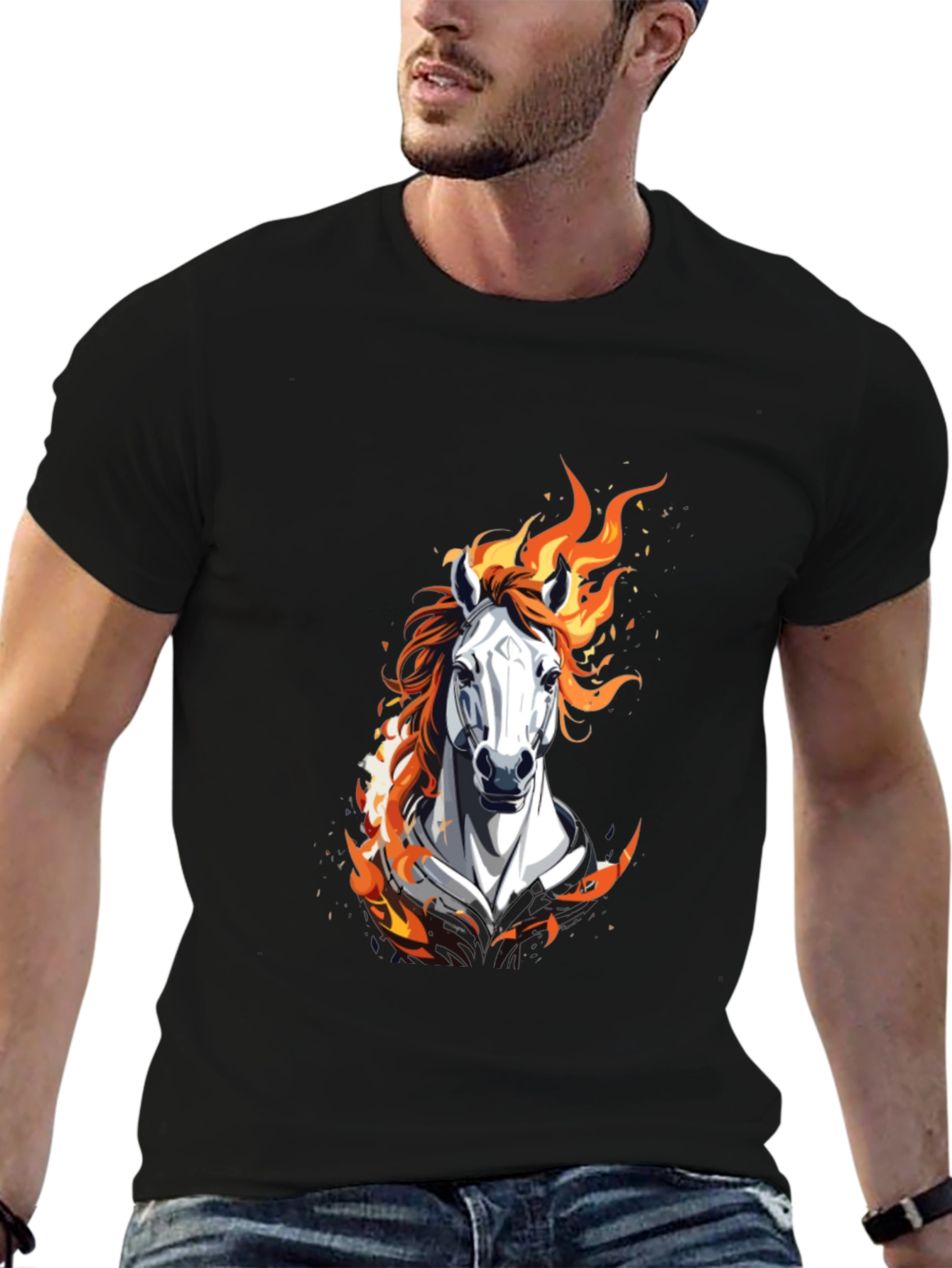 Black Fiery Horse Graphic Black T-Shirt view 6