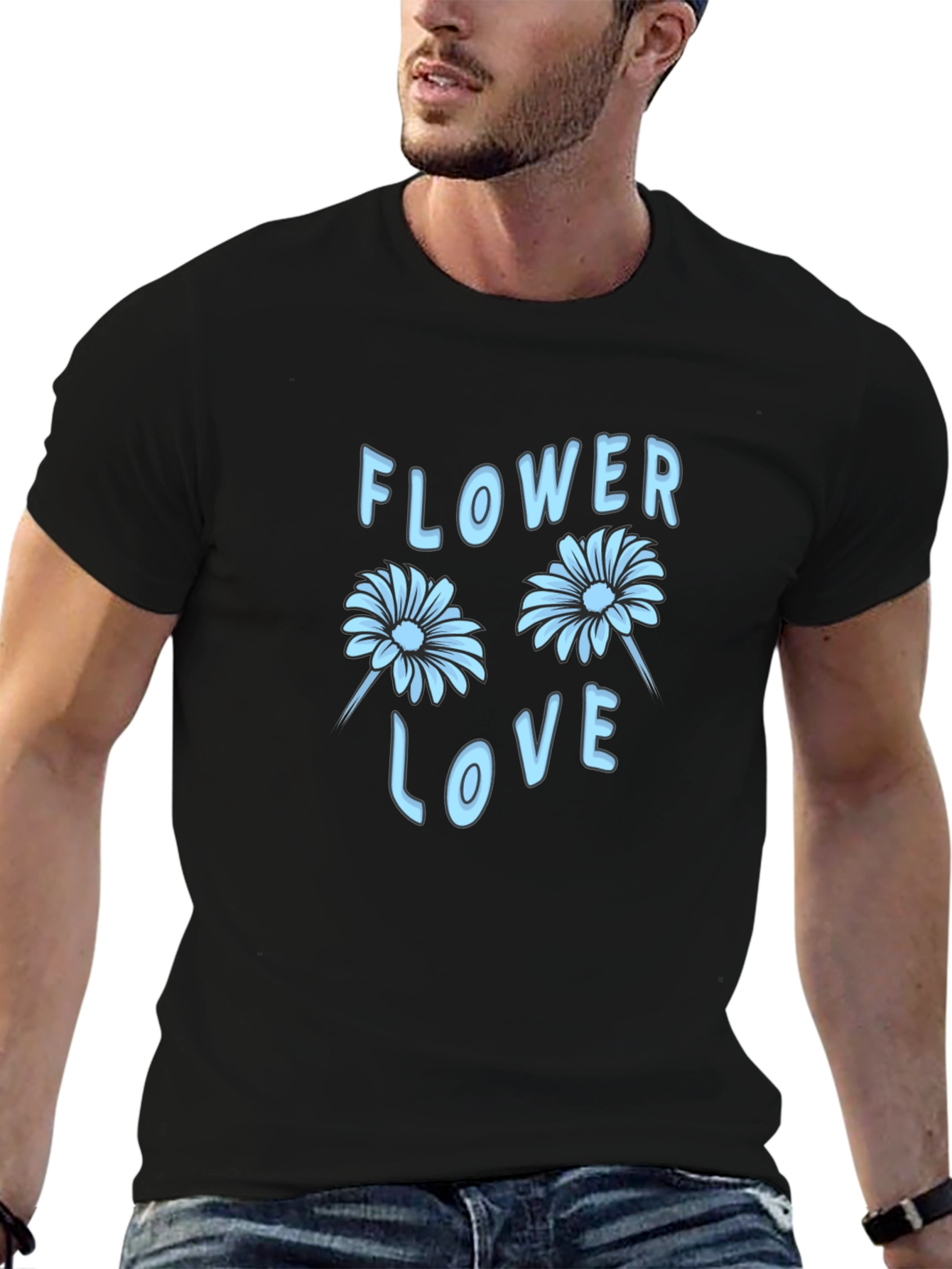 Black Flower Love Graphic Tee - Stylish Black T-Shirt view 6