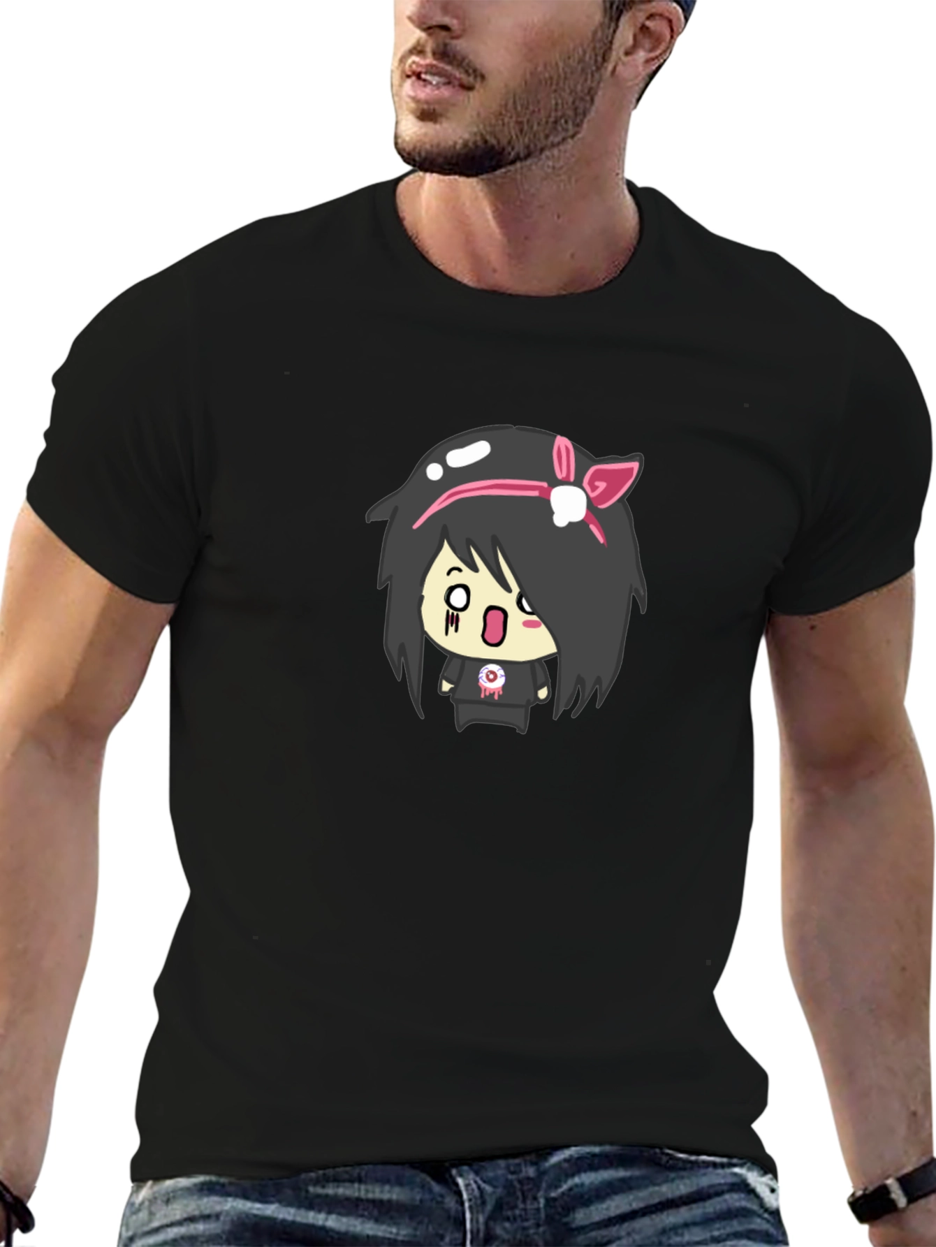 Black Emo Girl Graphic Black T-Shirt view 6