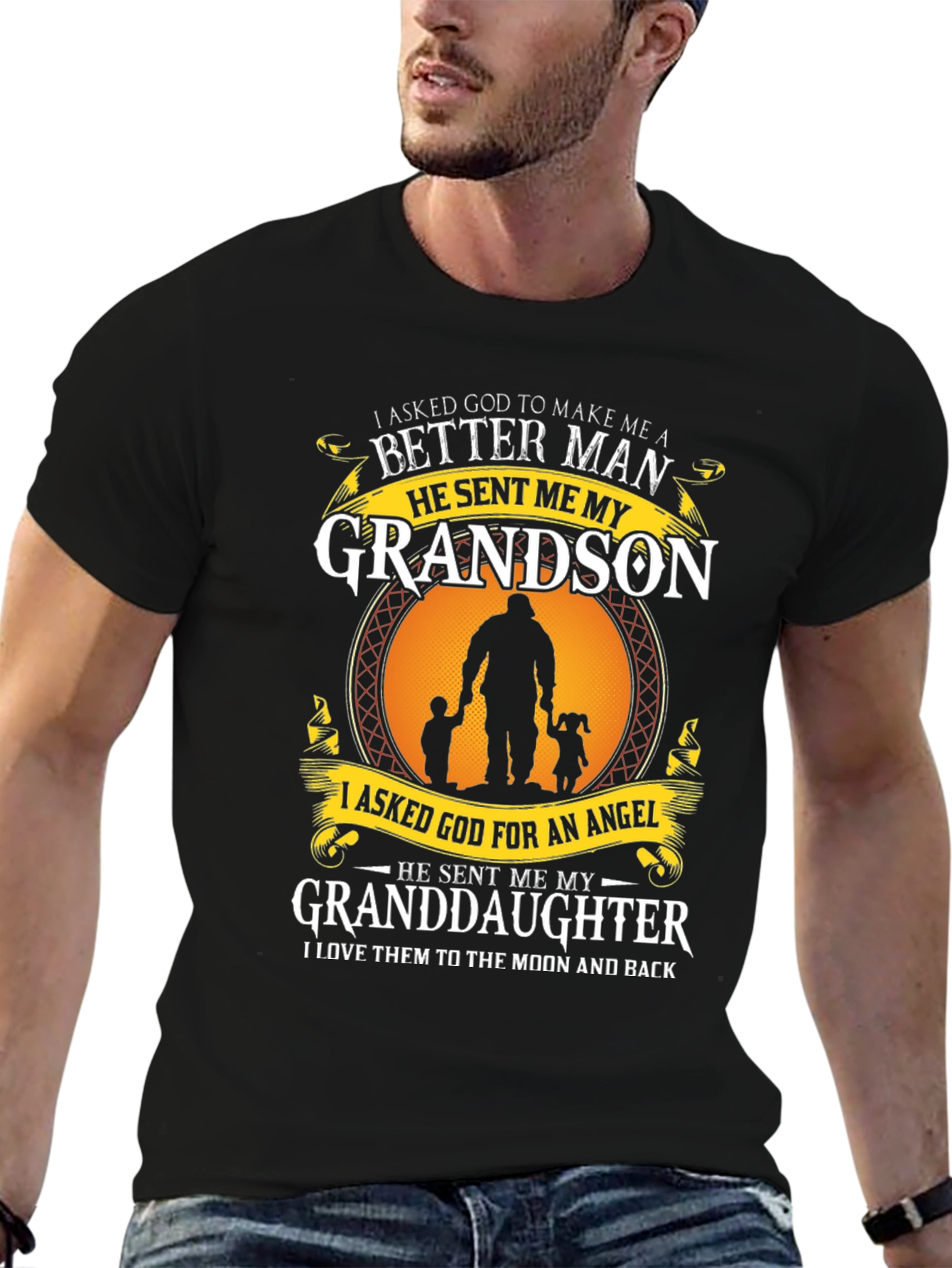 Black Grandparent T-Shirt: Grandson & Granddaughter view 6
