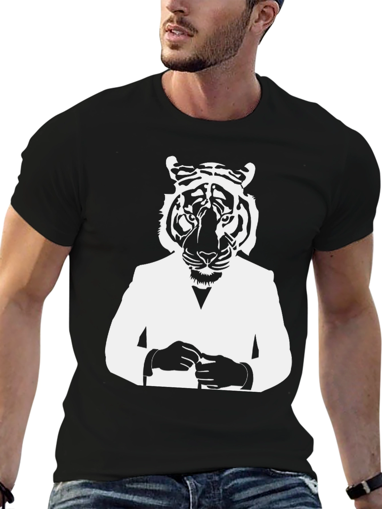 Black Tiger Man Graphic Tee - Stylish Black T-Shirt view 6