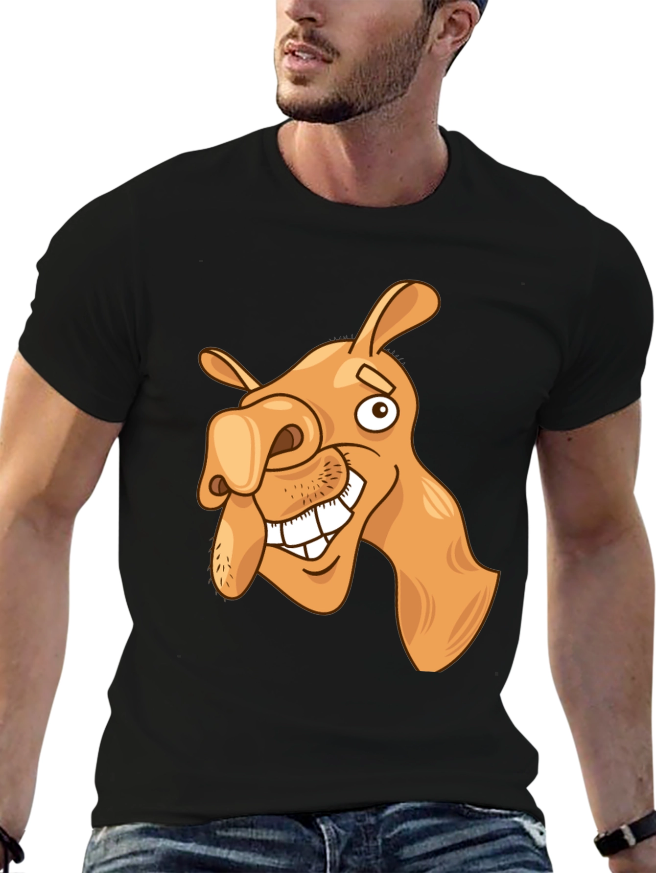 Black Funny Camel Cartoon Graphic Black T-Shirt view 6