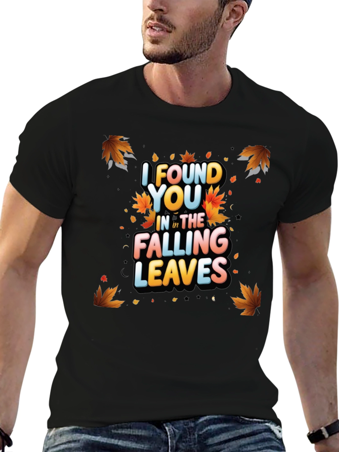 Black Falling Leaves Graphic Tee - Autumn Romance T-Shirt view 6