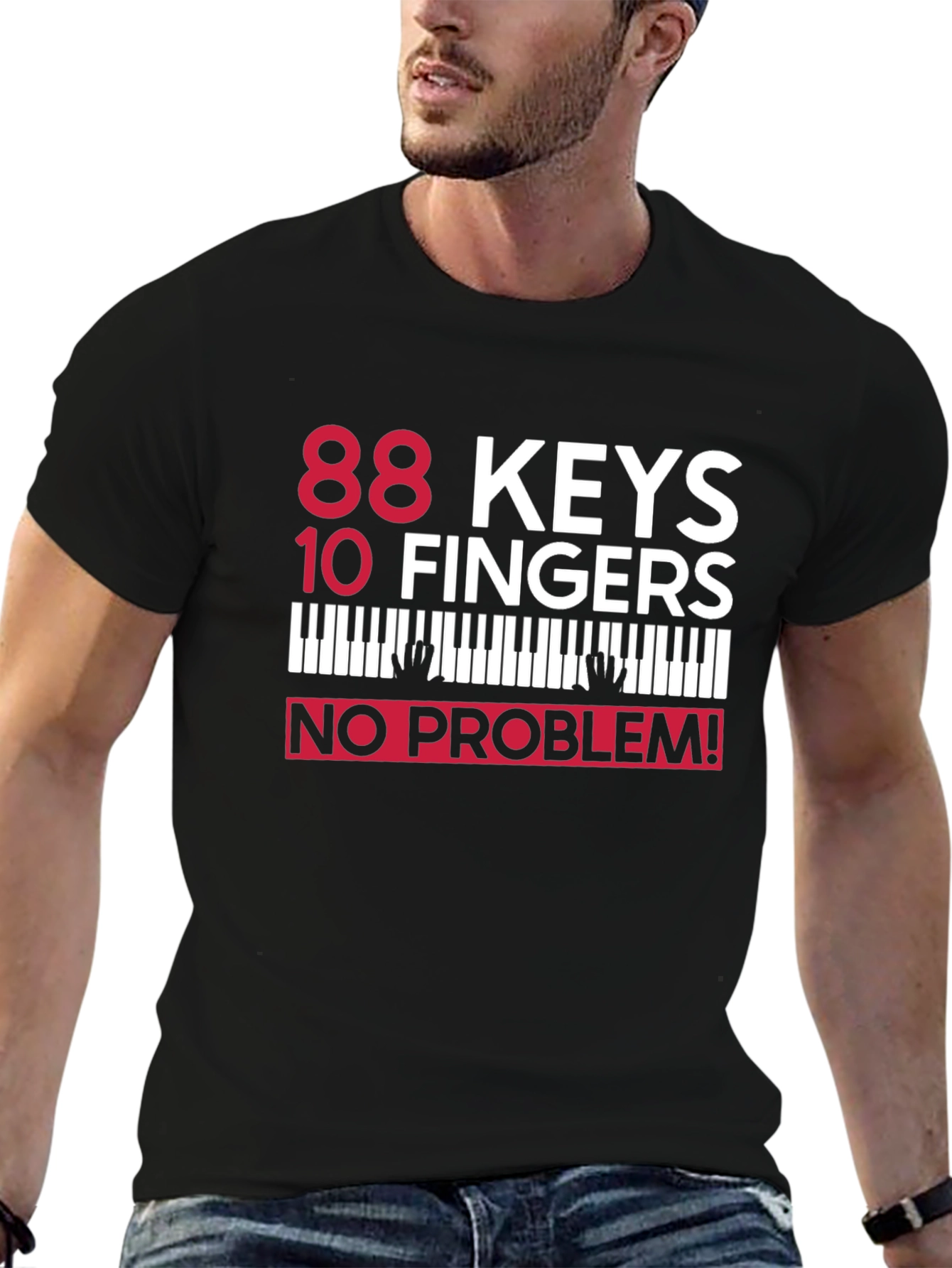 Black 88 Keys 10 Fingers No Problem! Piano T-Shirt view 6