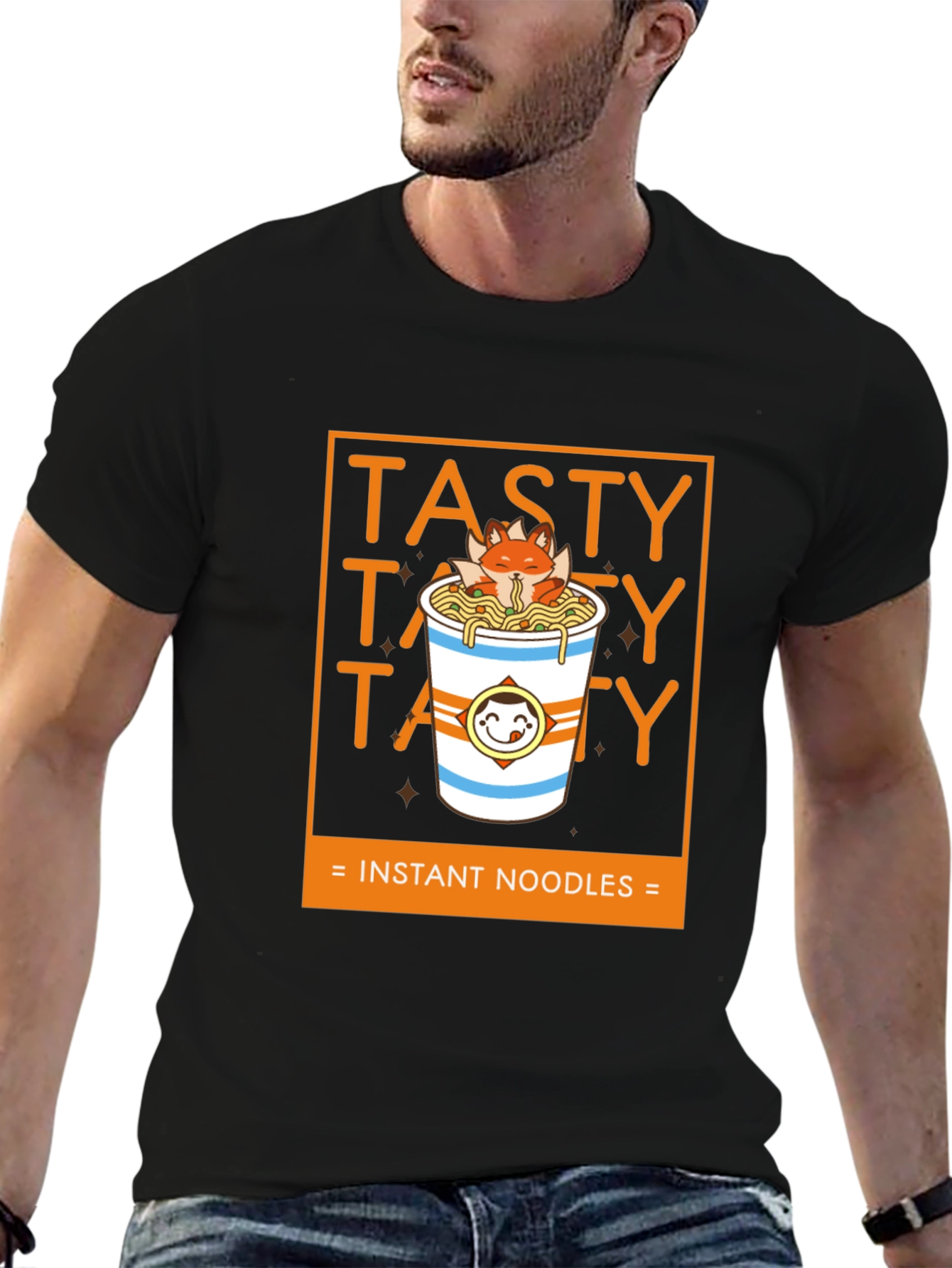 Black Tasty Instant Noodles Graphic T-Shirt view 6