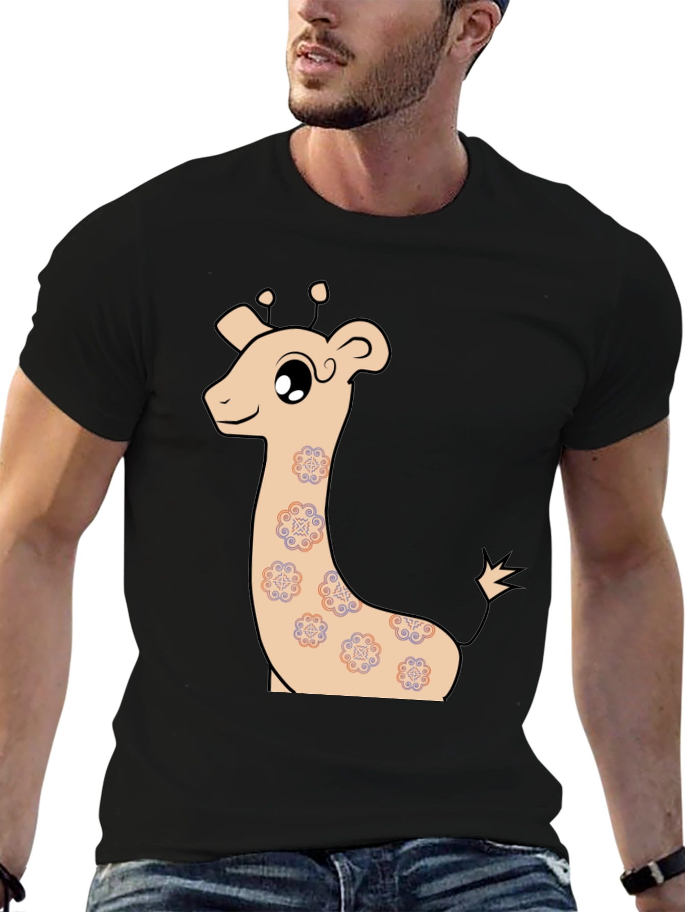 Black Cute Giraffe Graphic T-Shirt view 6