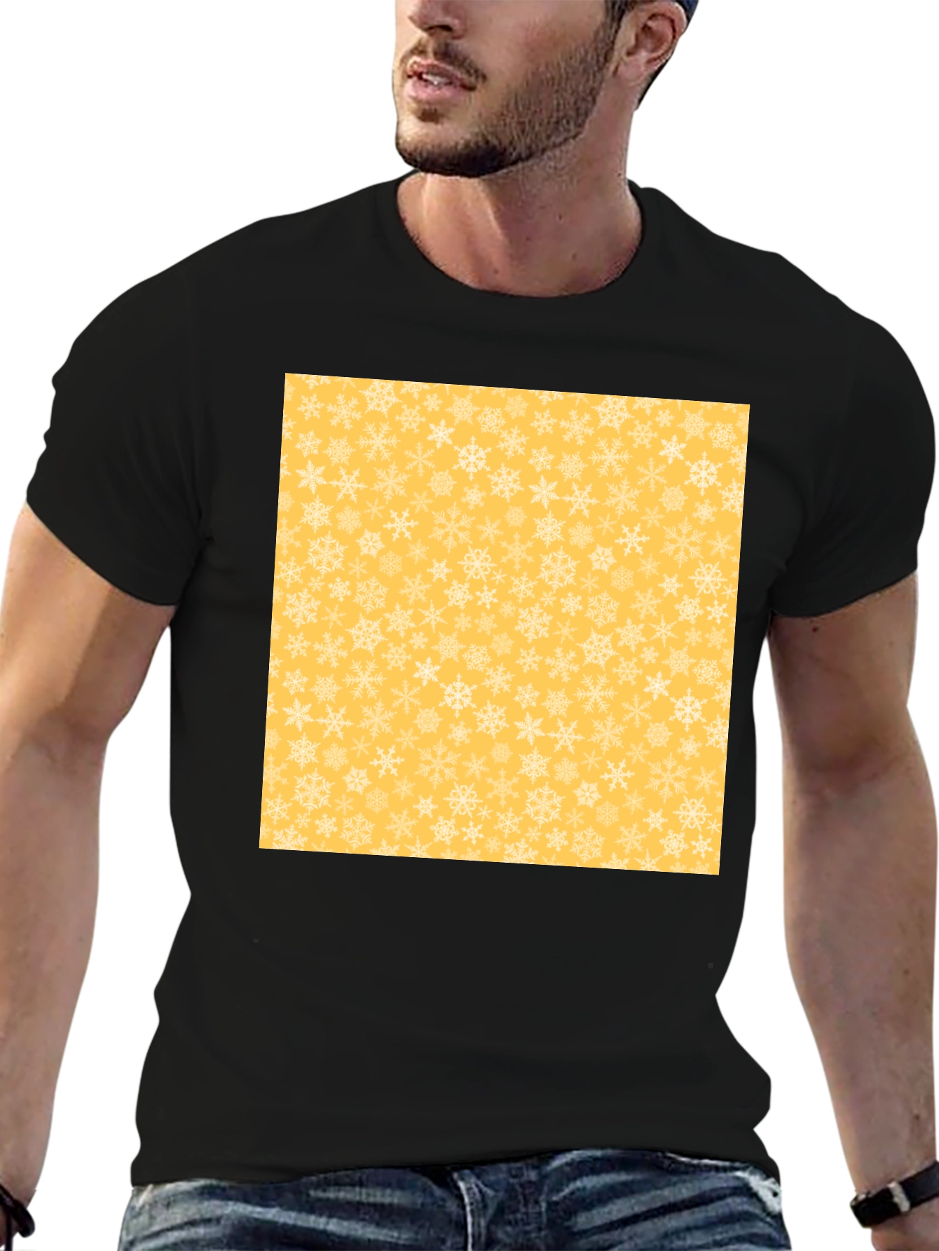Black Snowflake Pattern T-Shirt - Soft Style view 6