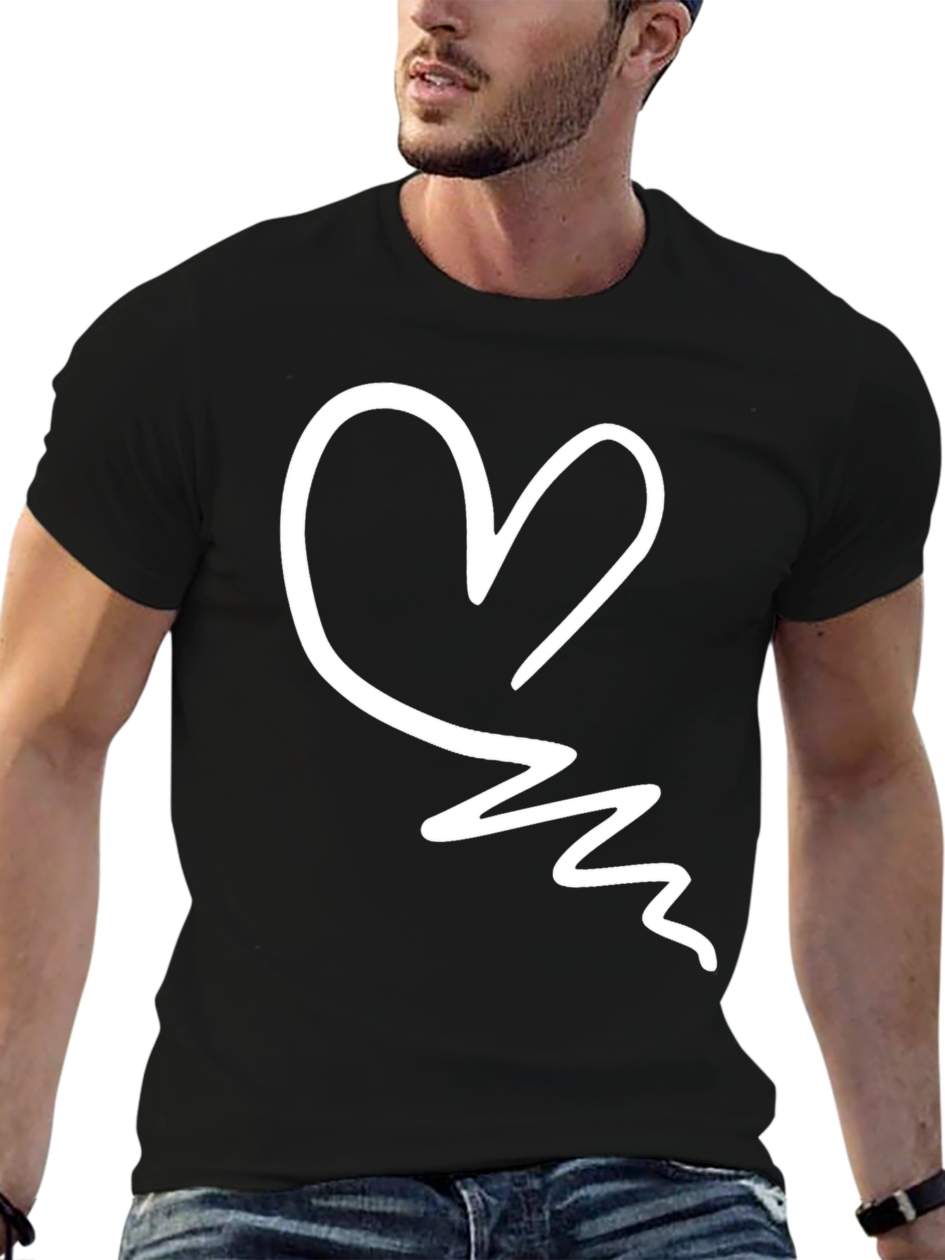 Black Heart Scribble Black T-Shirt - Trendy Casual Tee view 6