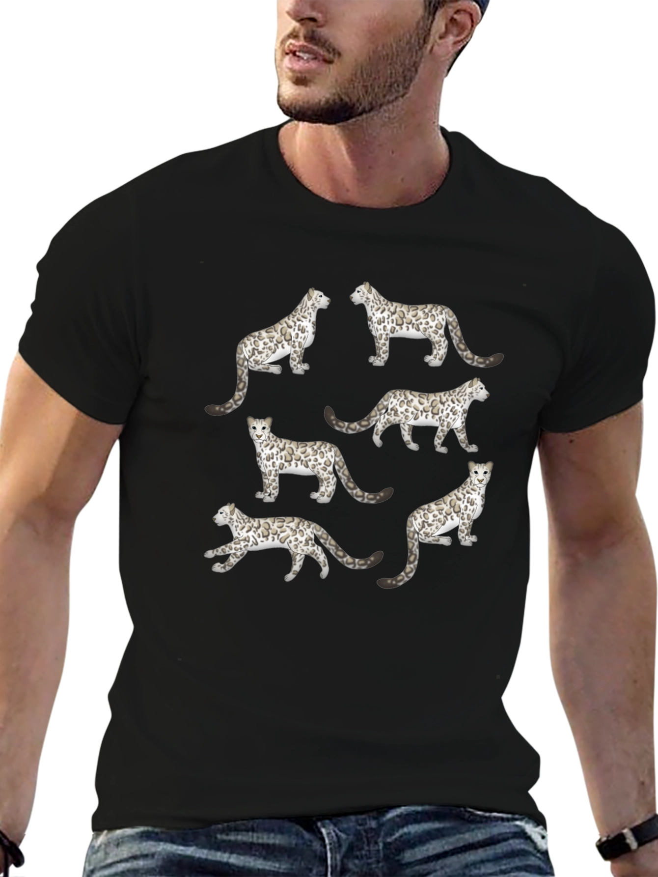 Black Snow Leopard Print Graphic Tee view 6