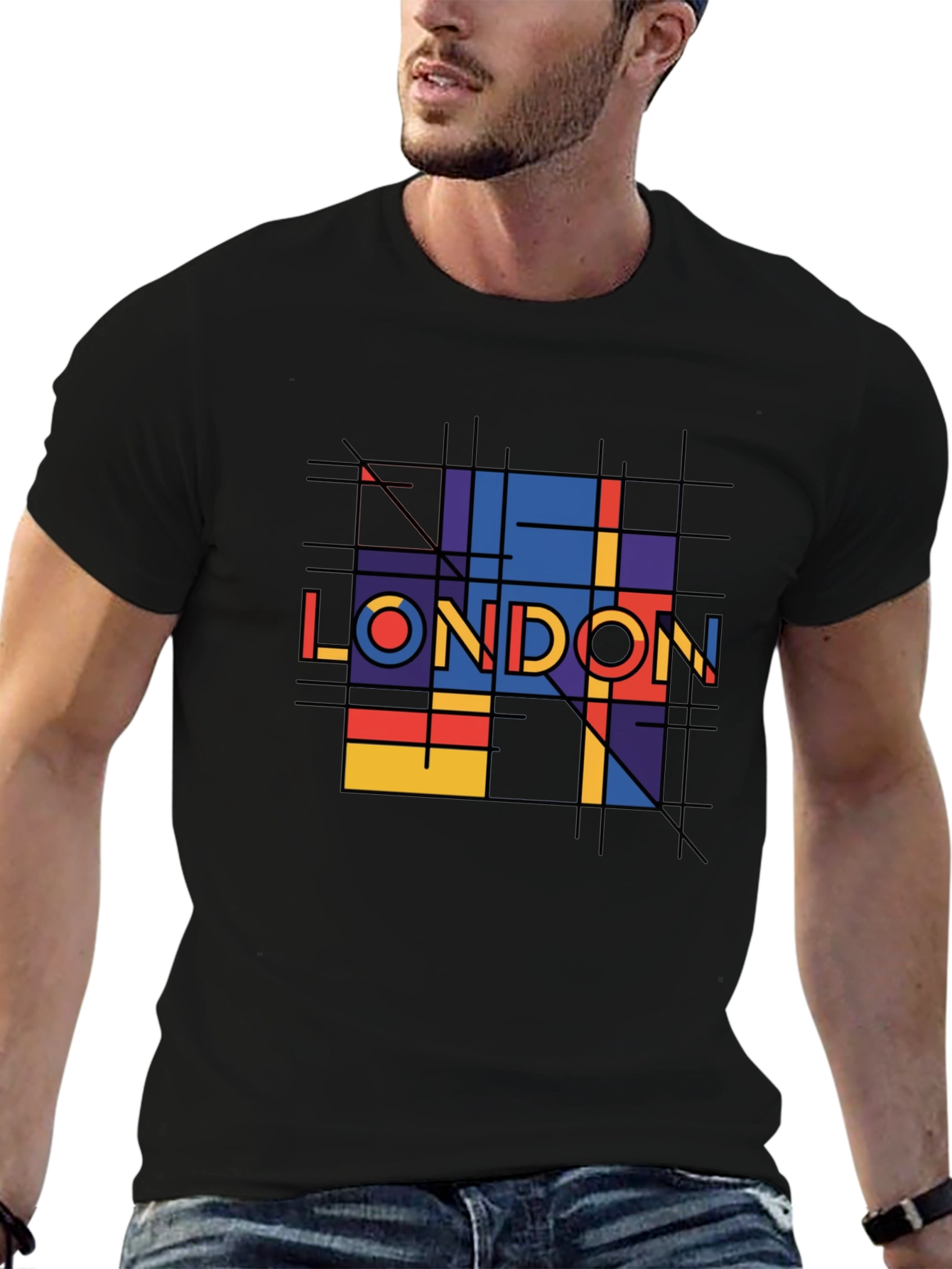 Black Geometric London Graphic Tee - Black view 6