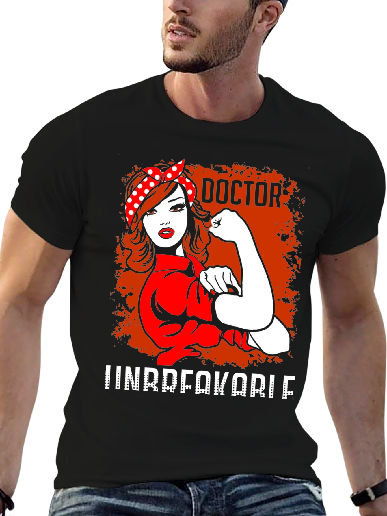 Black Doctor Unbreakable T-Shirt - Rosie the Riveter Style view 6