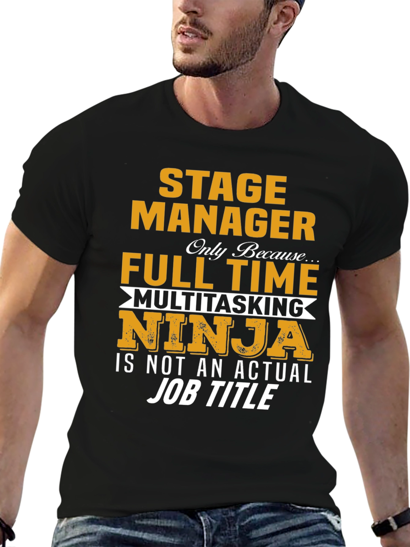 Black Stage Manager Full Time Ninja Graphic T-Shirt view 6