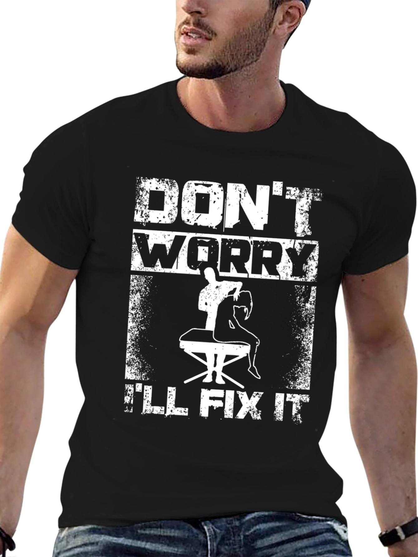 Black Don't Worry, I'll Fix It - Funny Chiropractic T-Shirt view 6