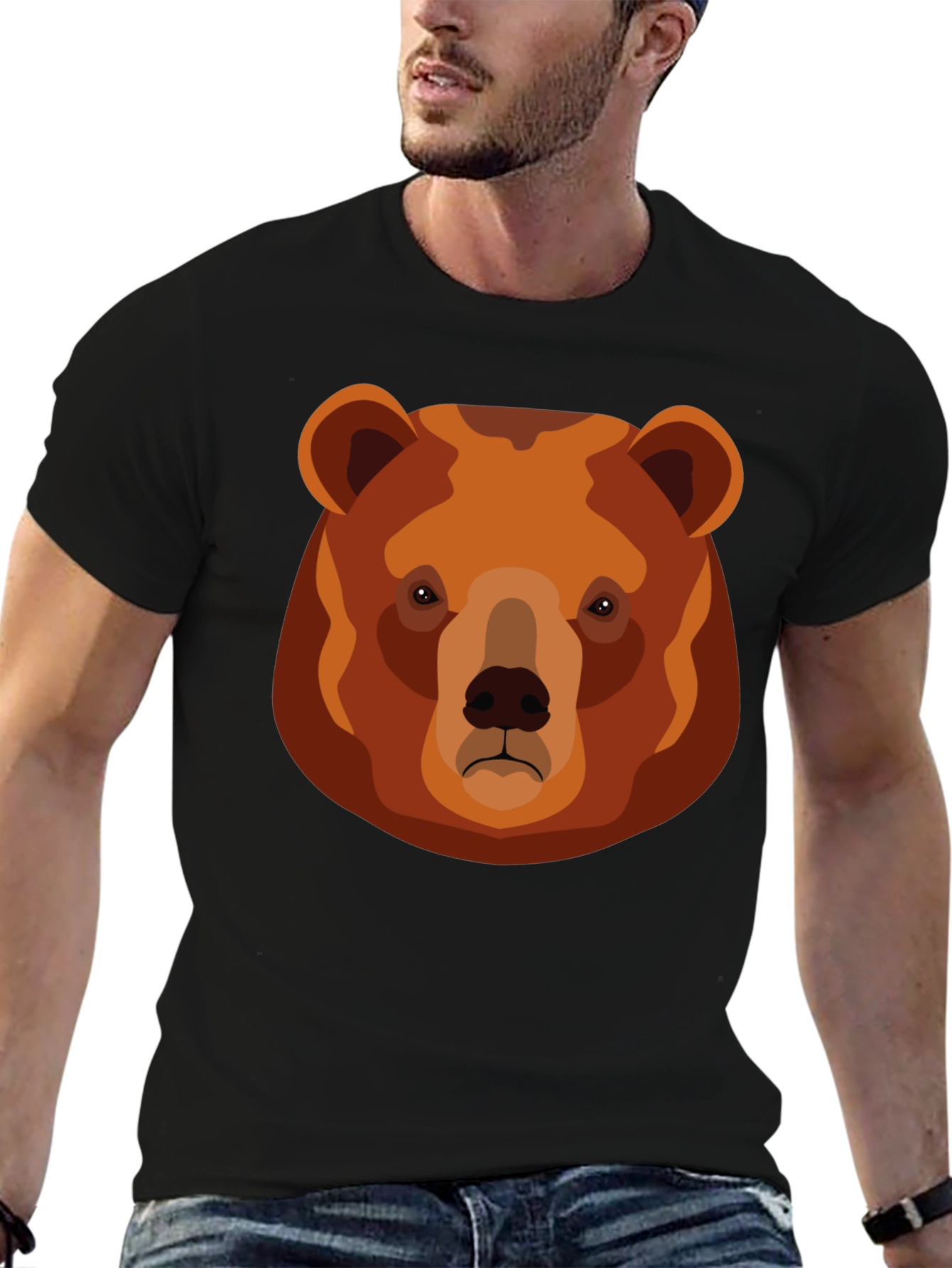 Black Grizzly Bear Graphic T-Shirt - Black Cotton Tee view 6