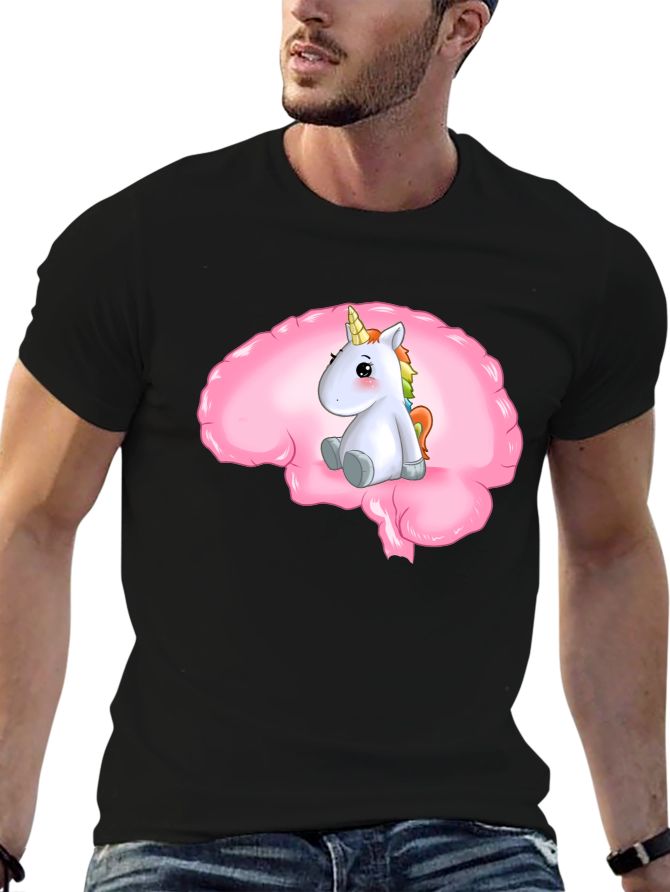 Black Unicorn Brain Tee - Funny Graphic T-Shirt view 6
