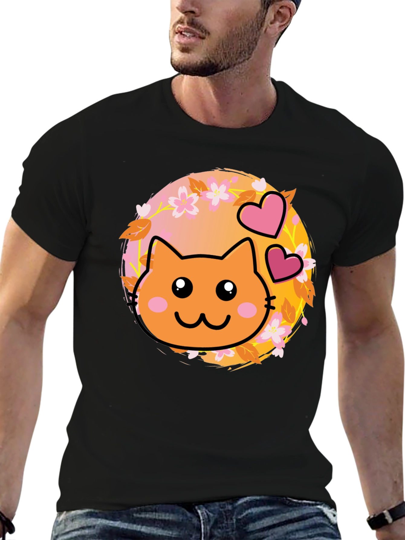 Black Cute Kawaii Cat T-Shirt - Sweet Kitten Design view 6