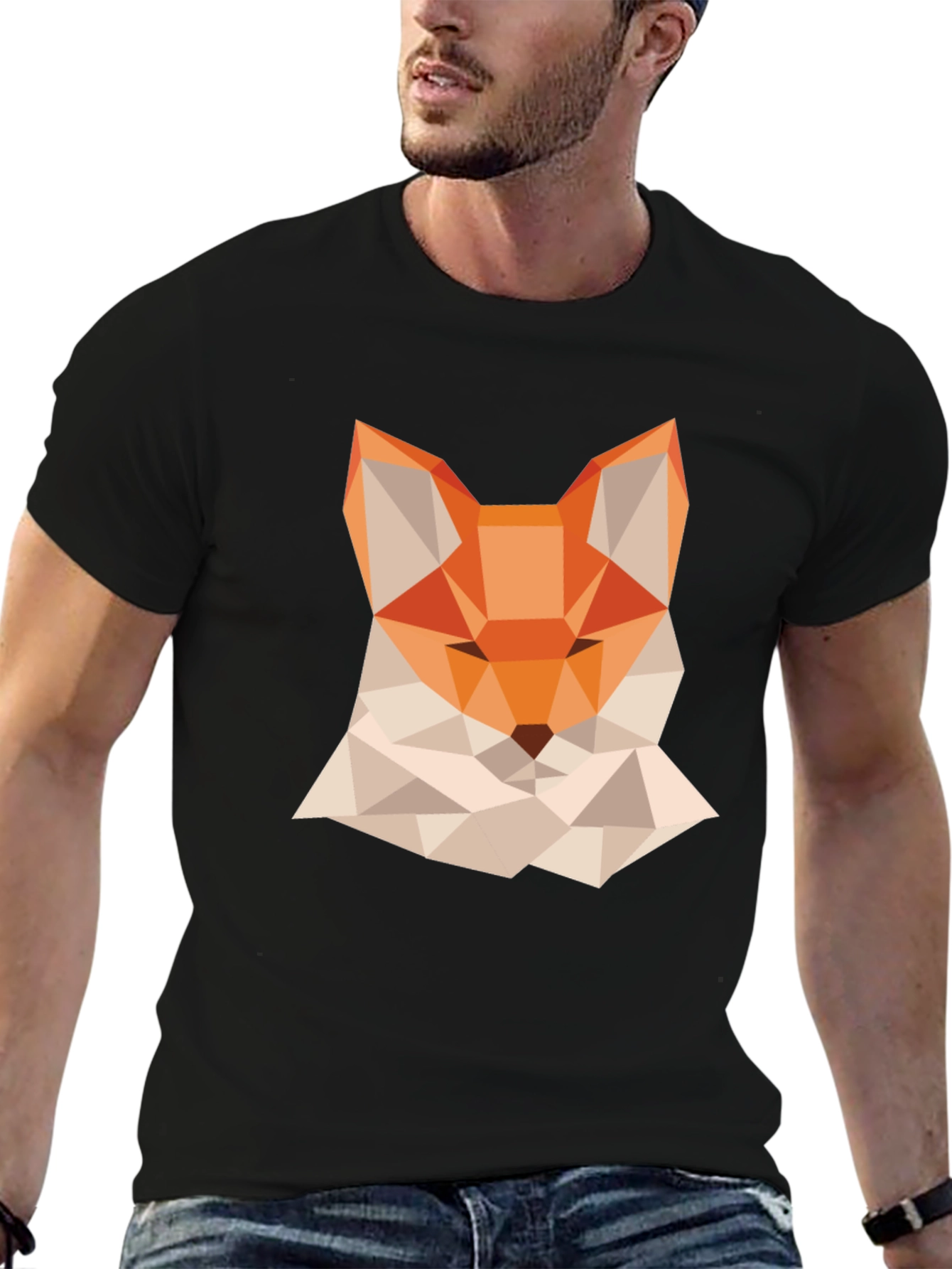 Black Geometric Fox Graphic Tee - Modern Black T-Shirt view 6
