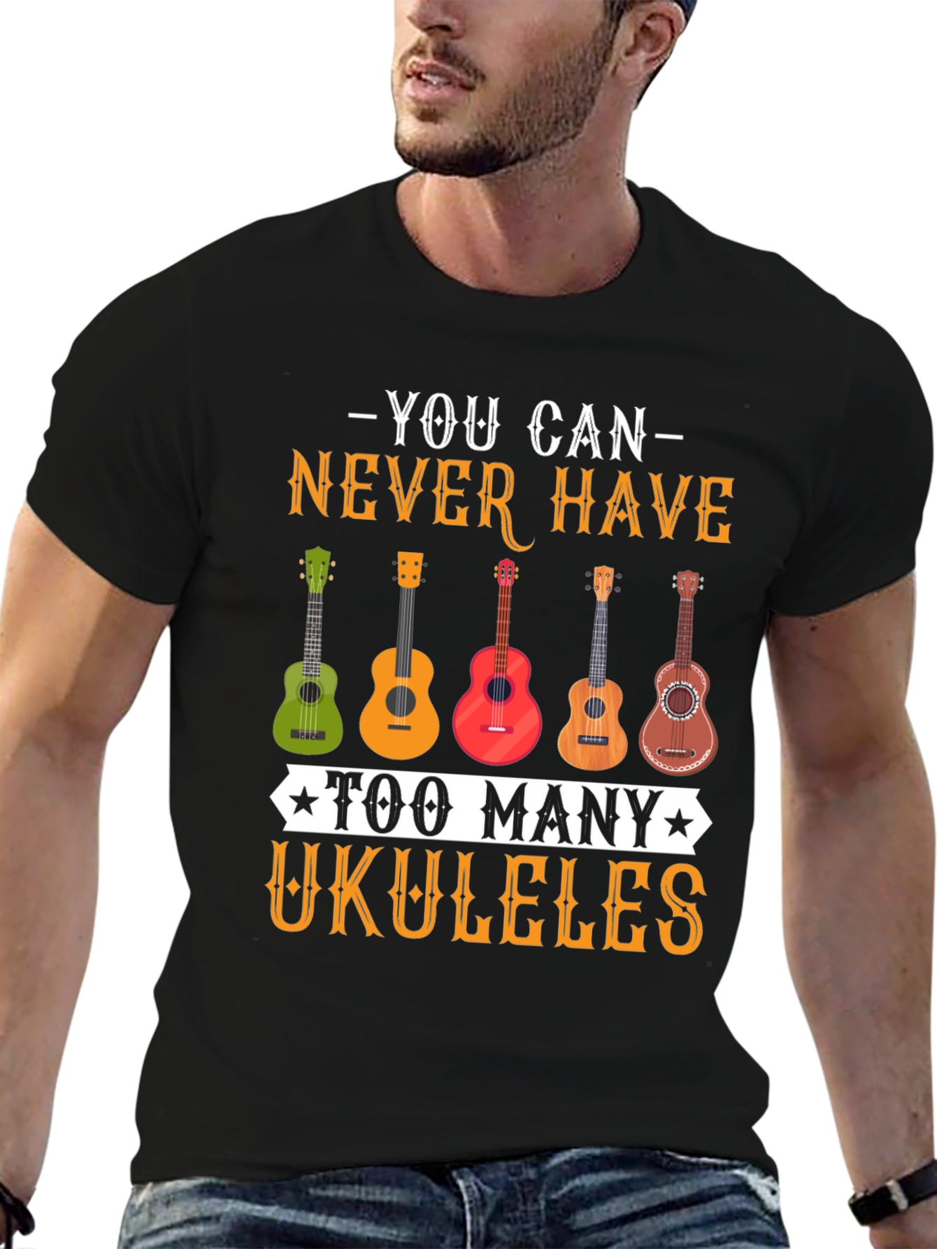 Black Ukulele Lover Tee - Never Have Too Many Ukuleles! view 6