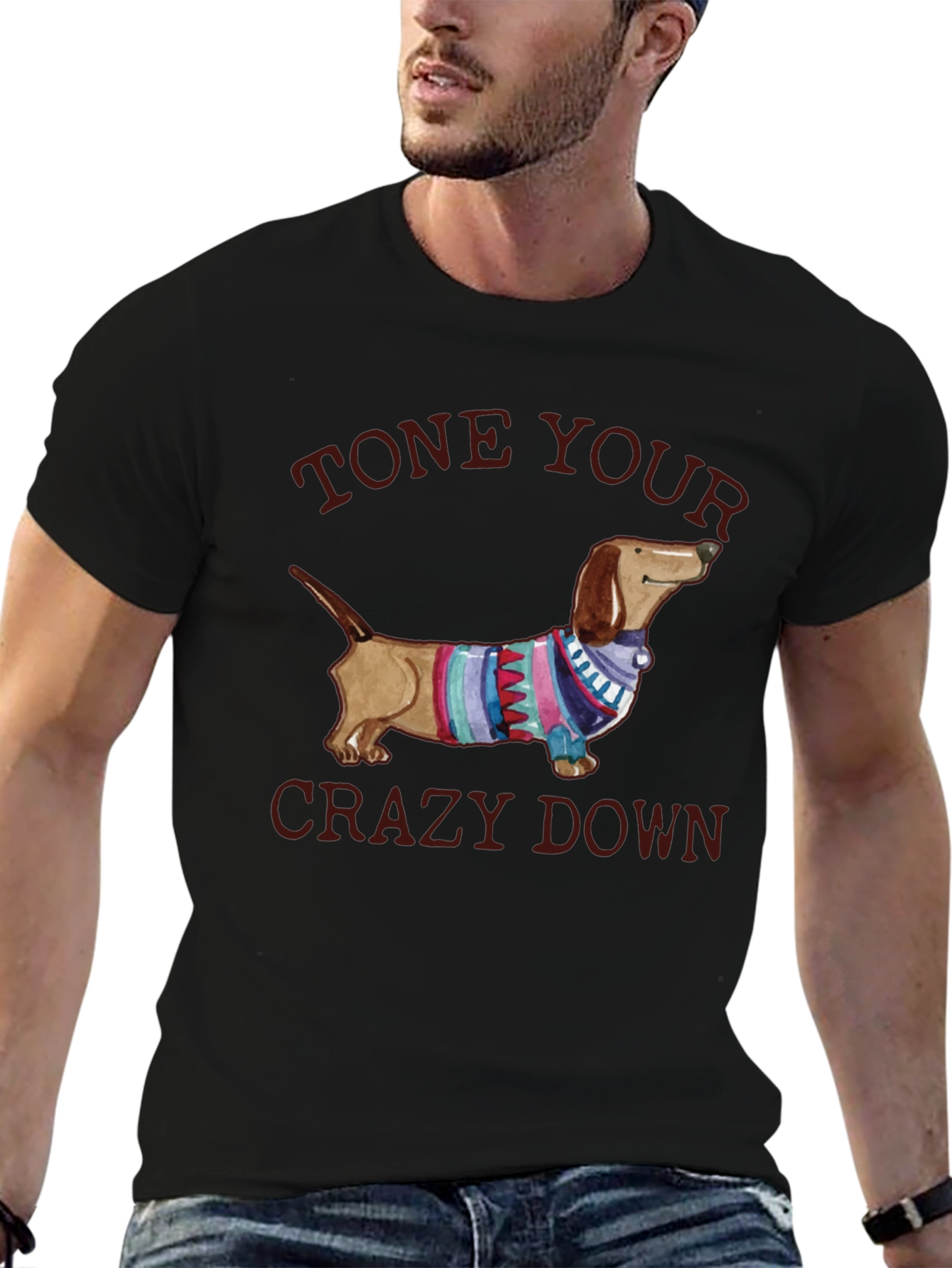 Black Tone Your Crazy Down Dachshund Graphic Tee view 6