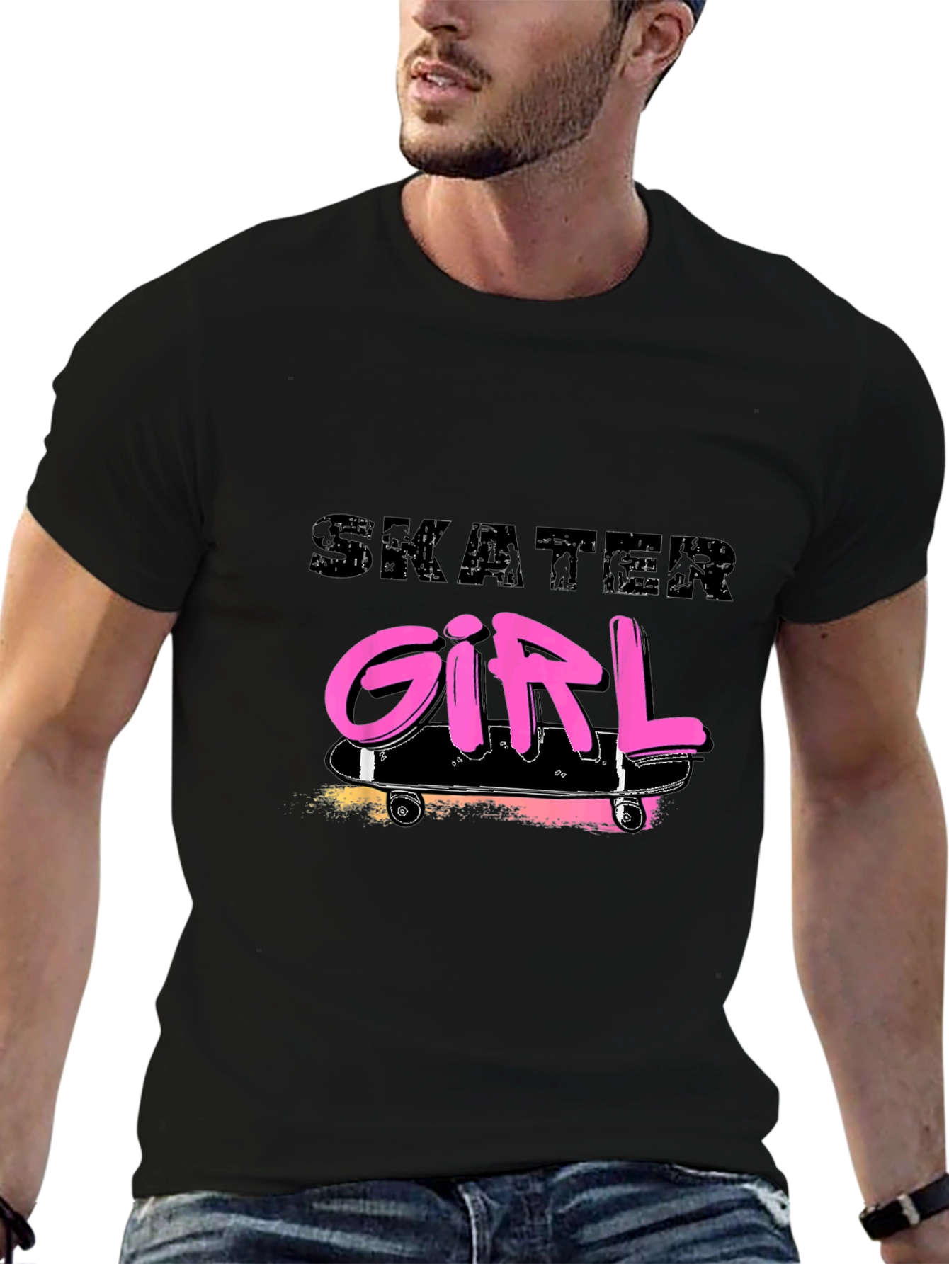 Black Skater Girl Graphic Tee - Black Cotton Blend Shirt view 6