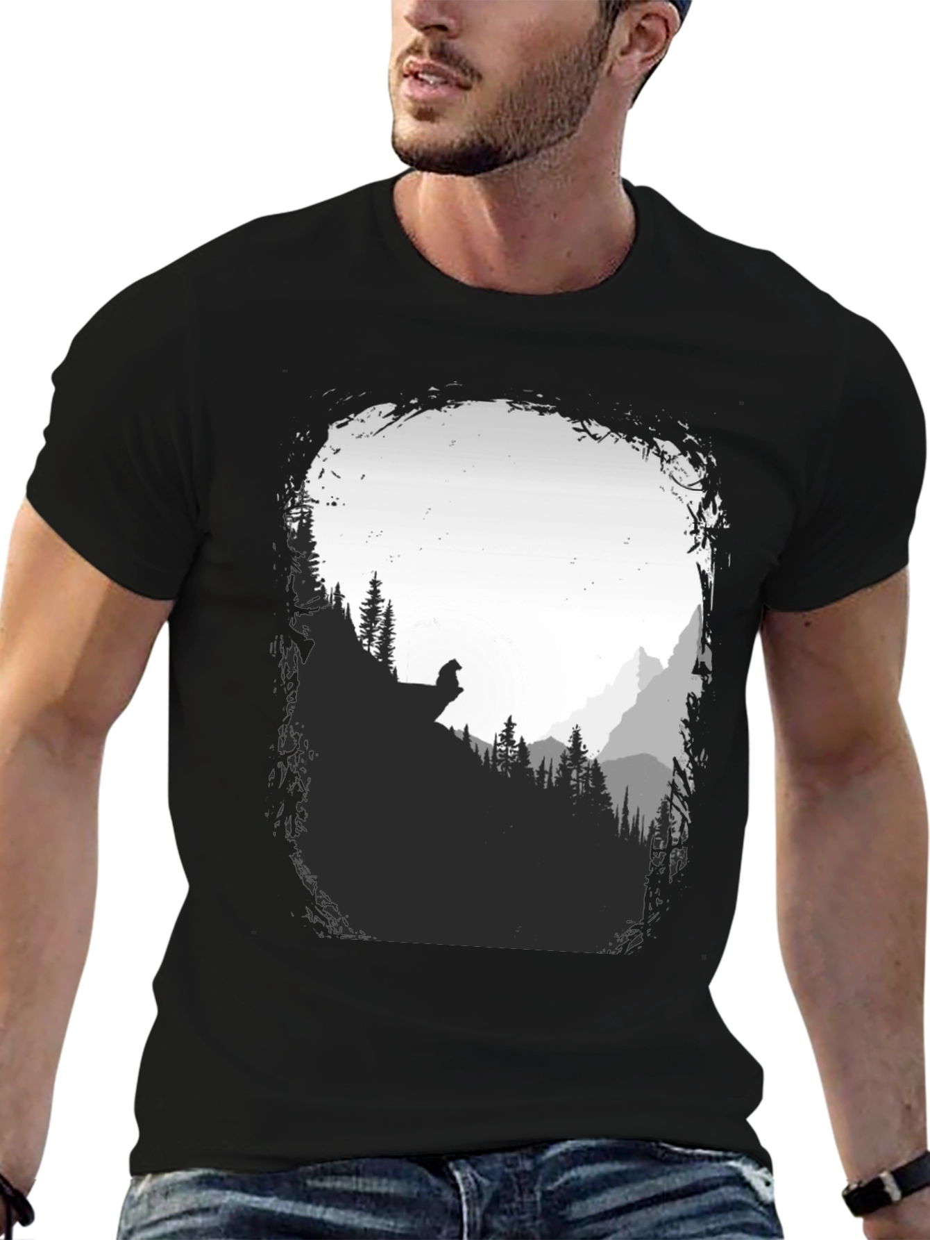 Black Nature Scene Graphic T-Shirt - Black view 6