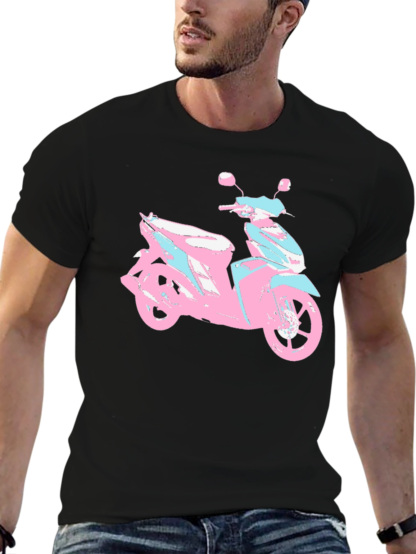 Black Vaporwave Scooter Graphic Tee - Black Cotton T-Shirt view 6