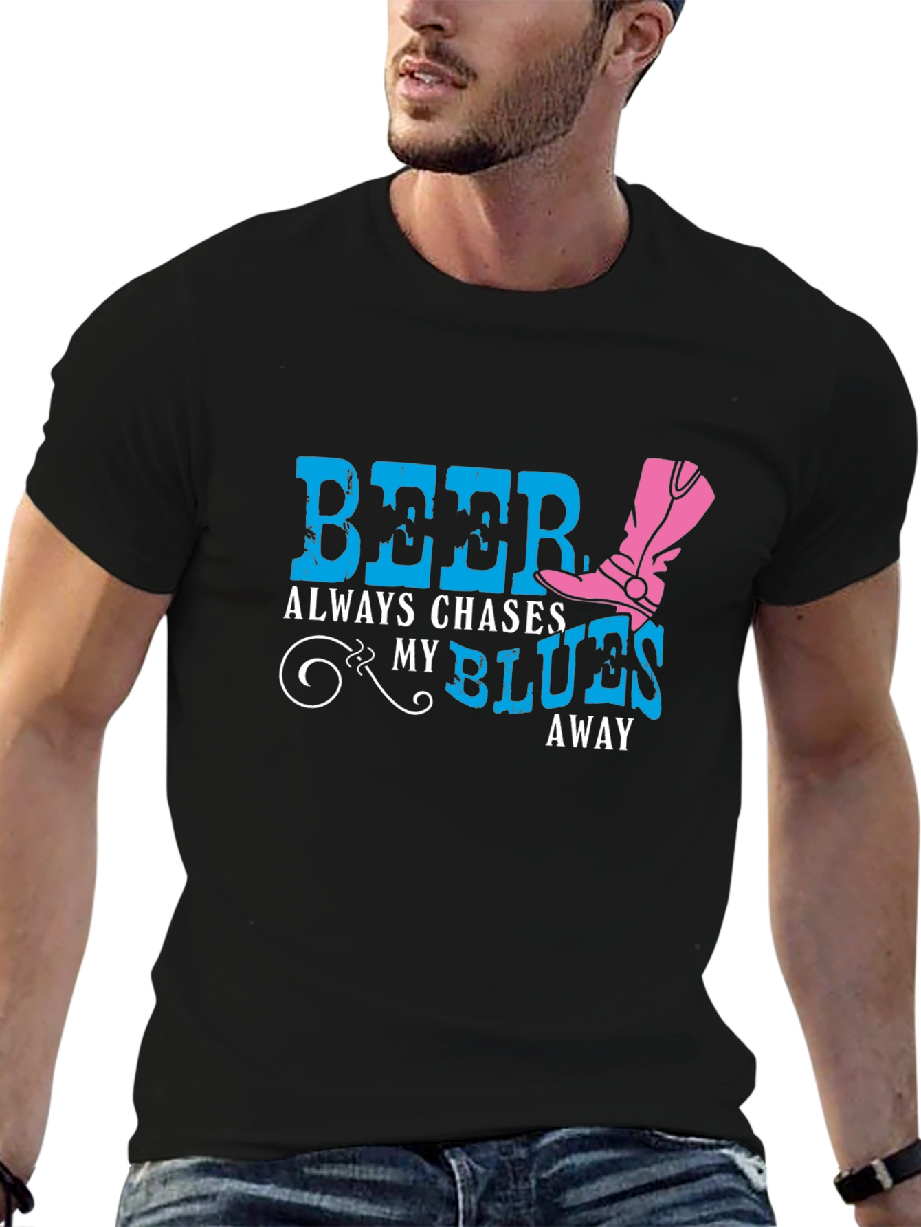 Black Beer Chases My Blues Away Graphic Tee view 6