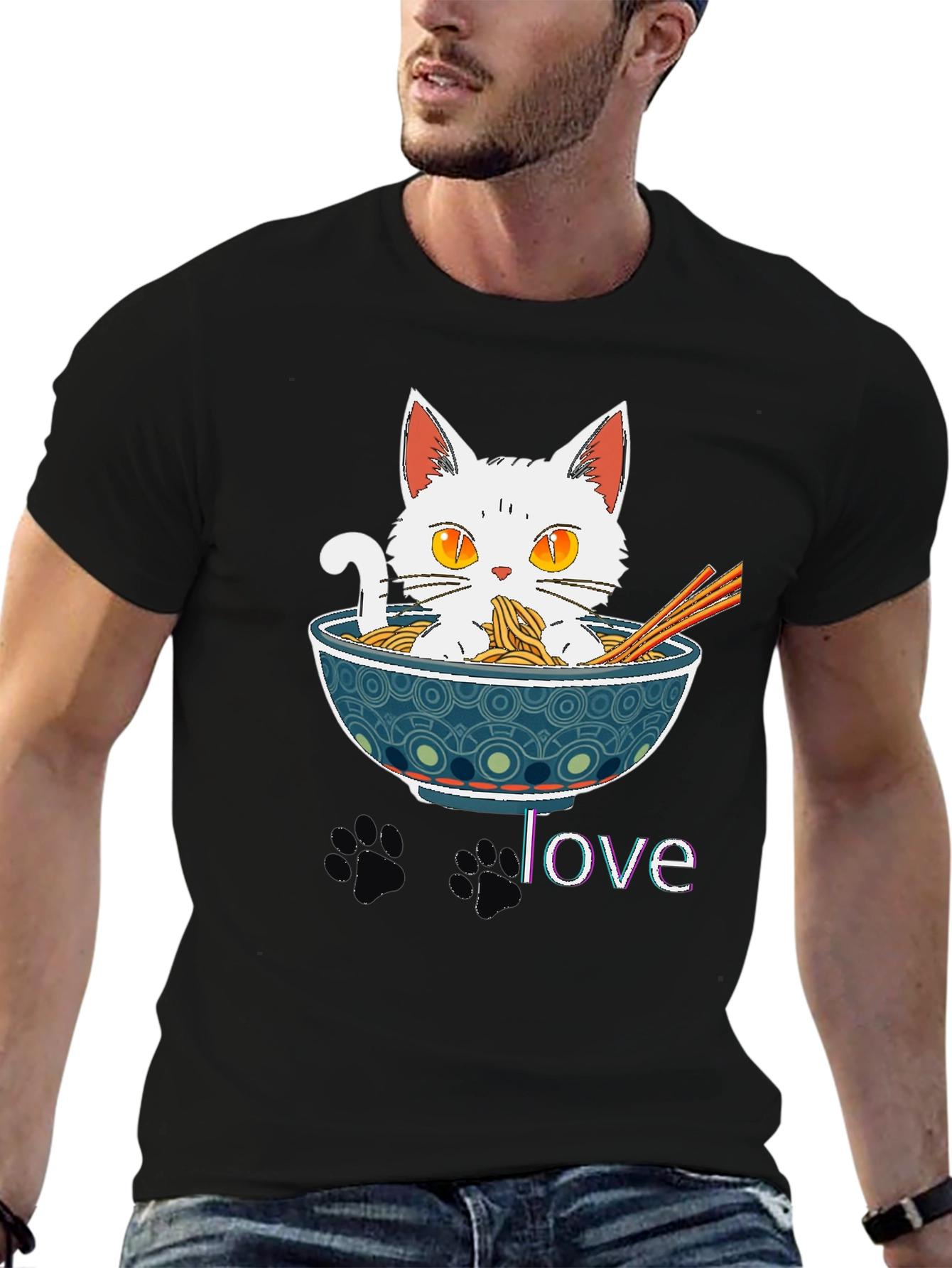 Black Cat Ramen Bowl T-Shirt - Funny & Stylish! view 6