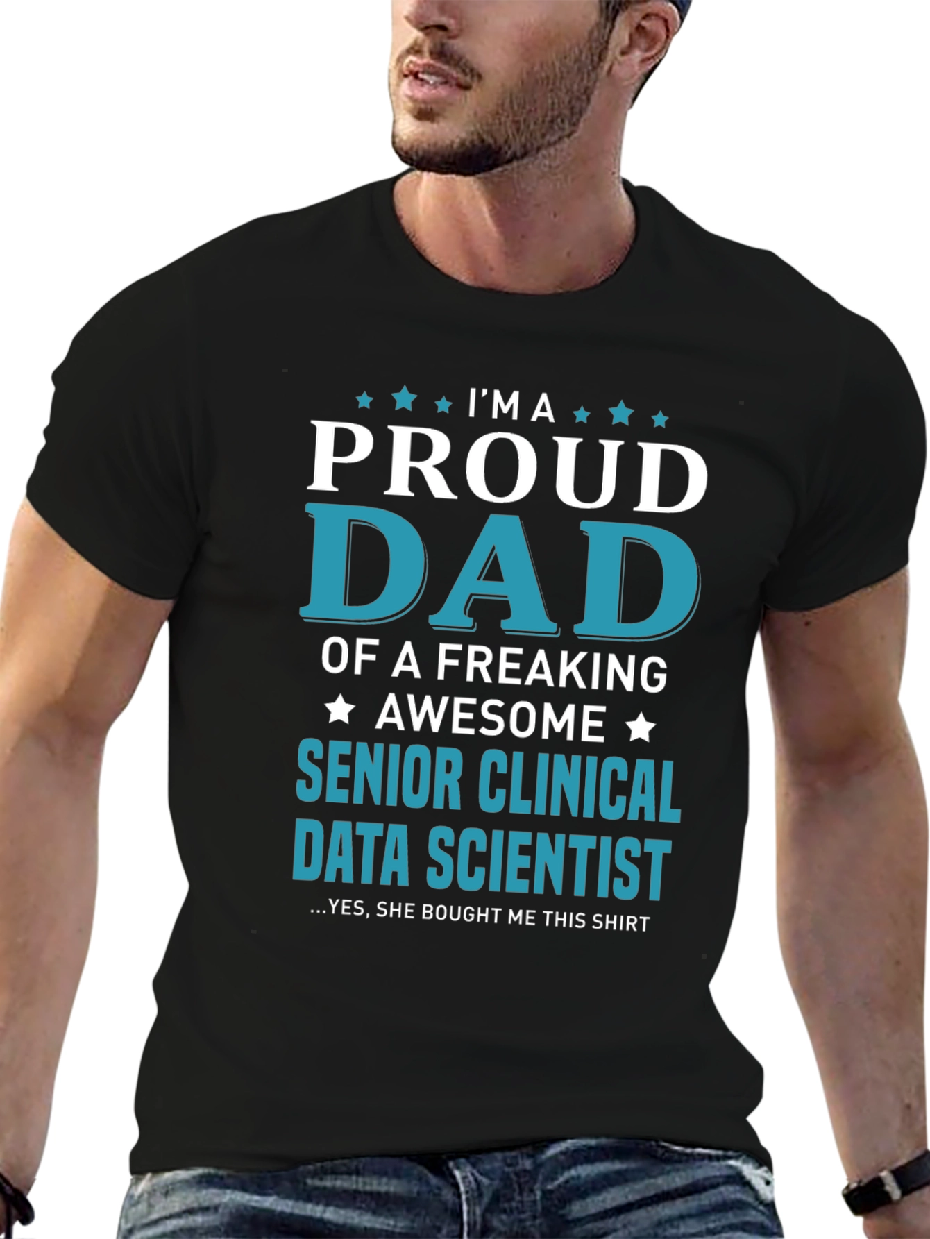 Black Proud Dad Senior Clinical Data Scientist Graphic Tee view 6