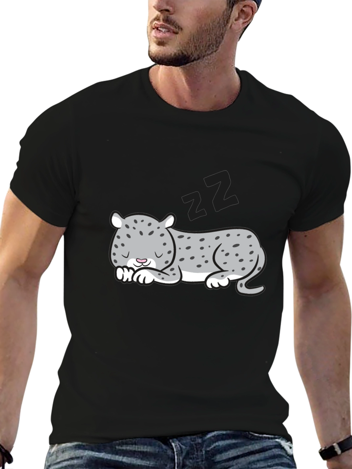 Black Sleeping Leopard Graphic T-Shirt - Men's Black Tee view 6