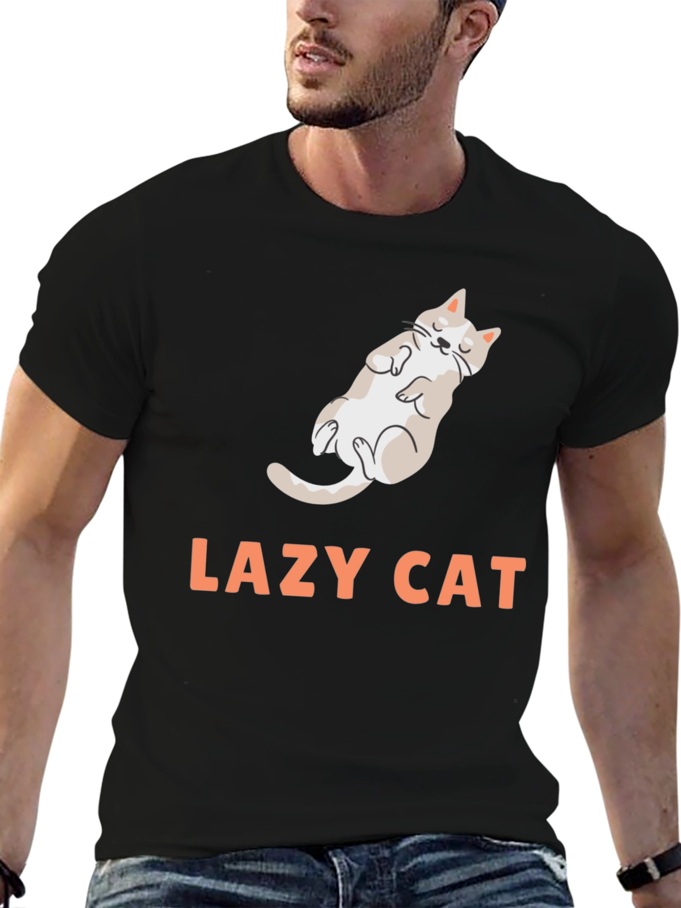 Black Lazy Cat Graphic Tee - Black Cotton Blend view 6