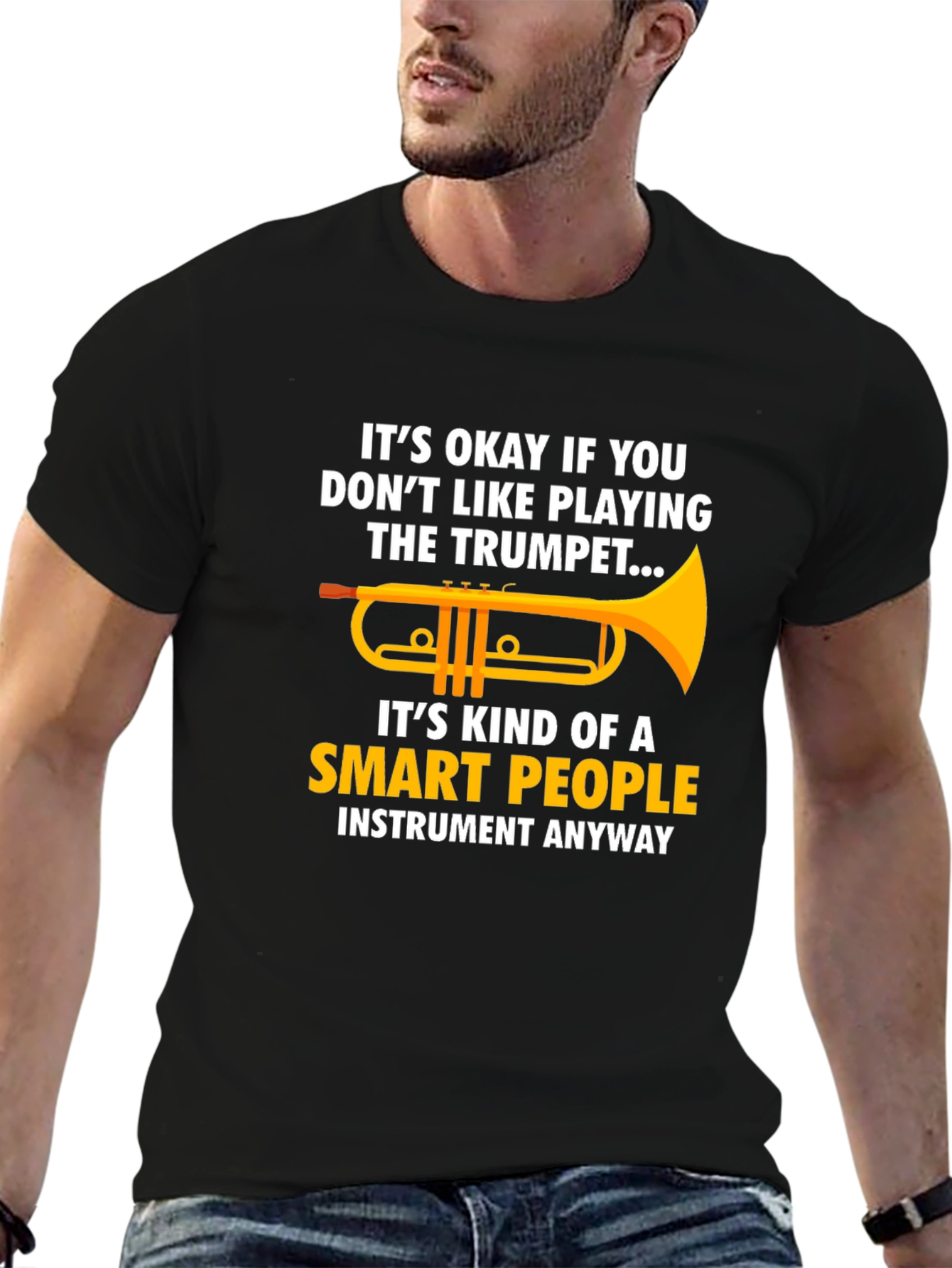 Black Funny Trumpet Player T-Shirt - Smart People Instrument view 6