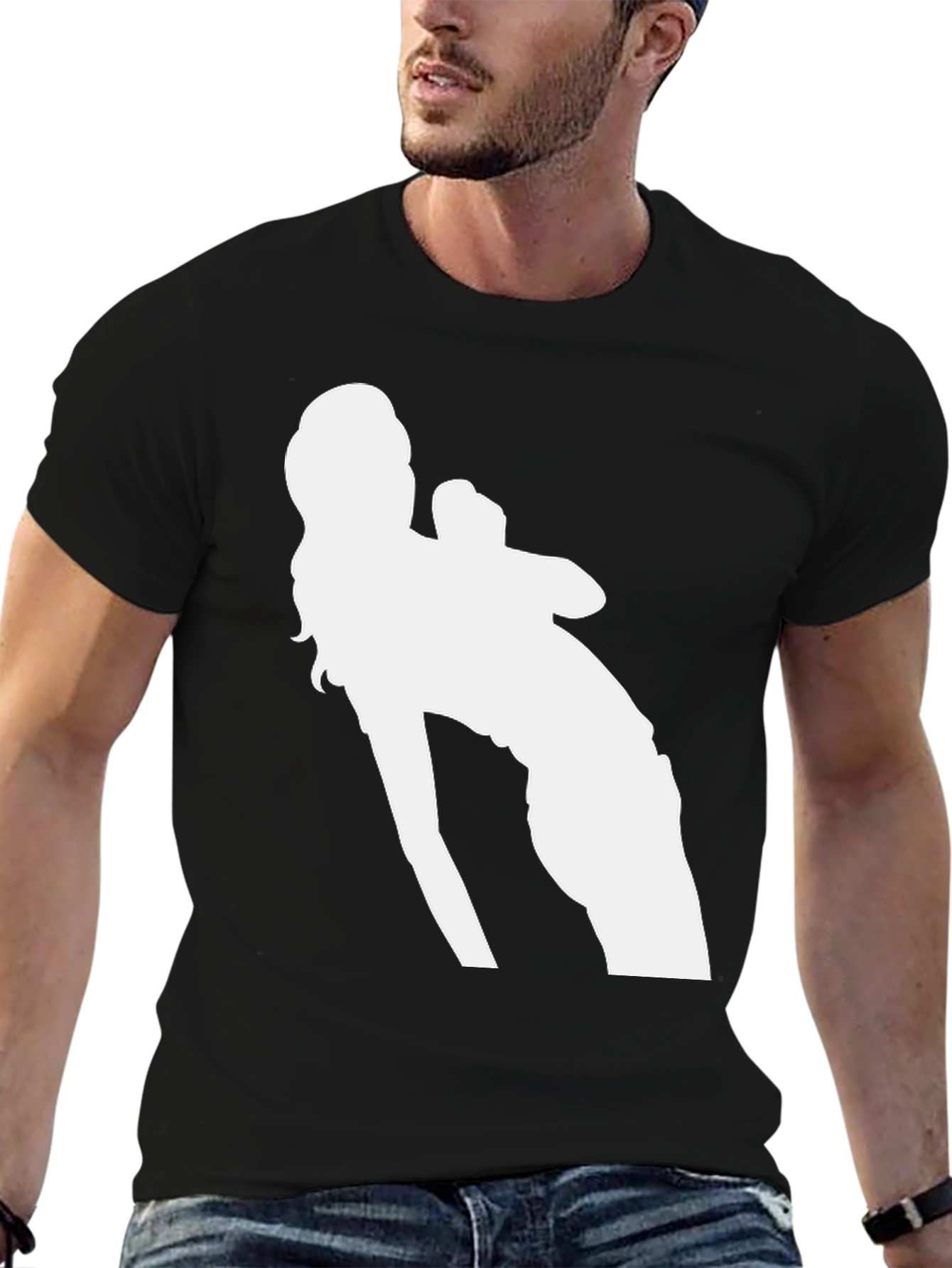 Black Black Graphic Tee - White Silhouette Design view 6