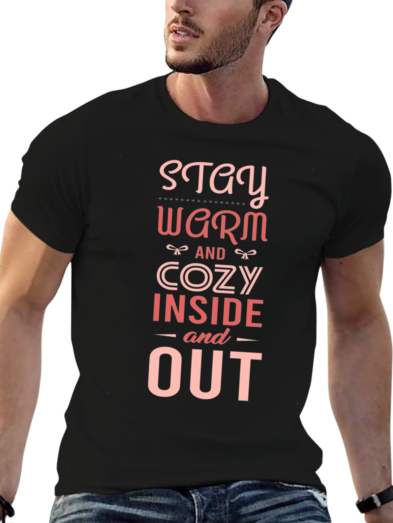 Black Stay Warm & Cozy Graphic T-Shirt view 6