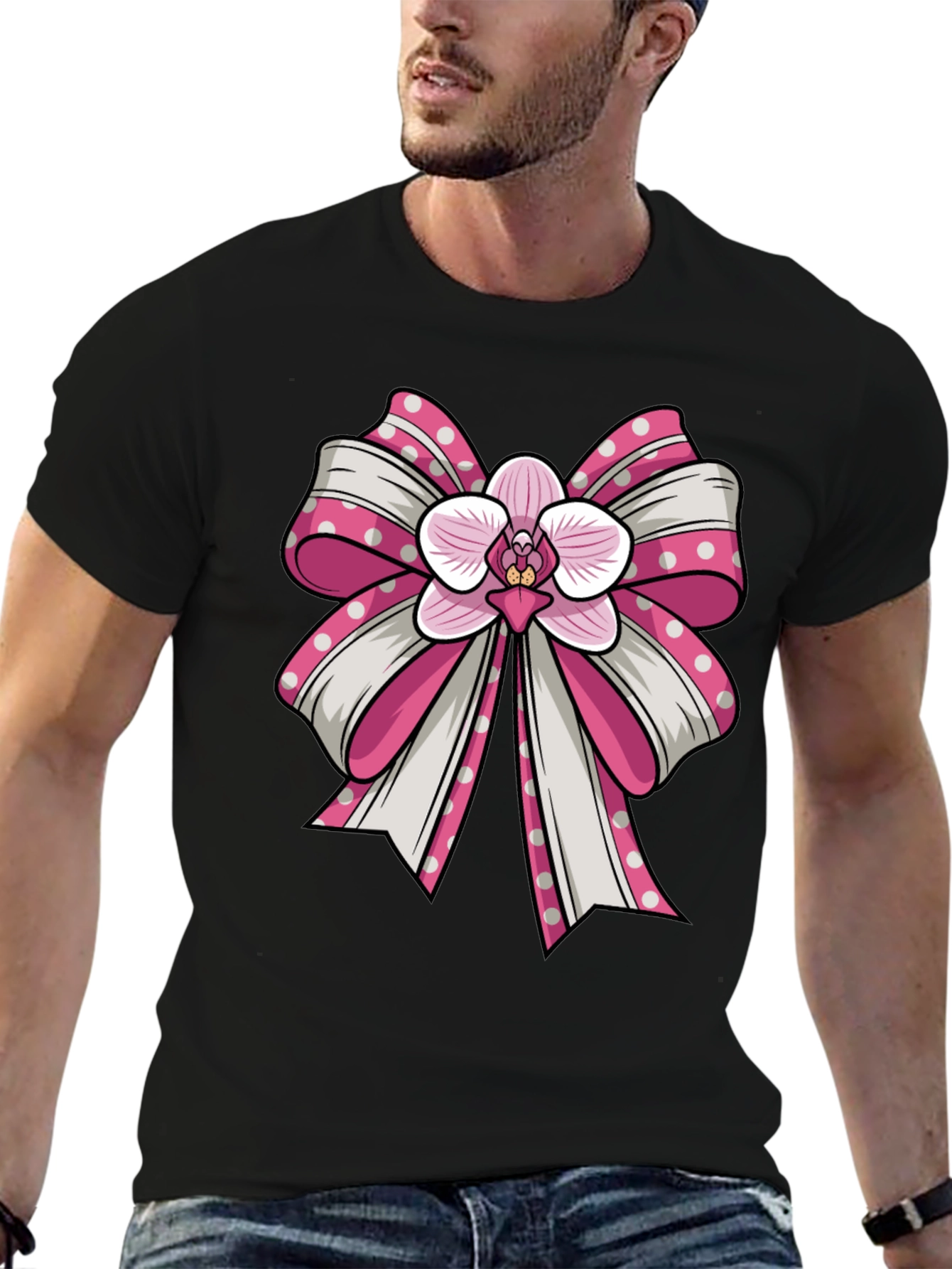 Black Orchid Bow Graphic Tee - Stylish Unisex T-Shirt view 6