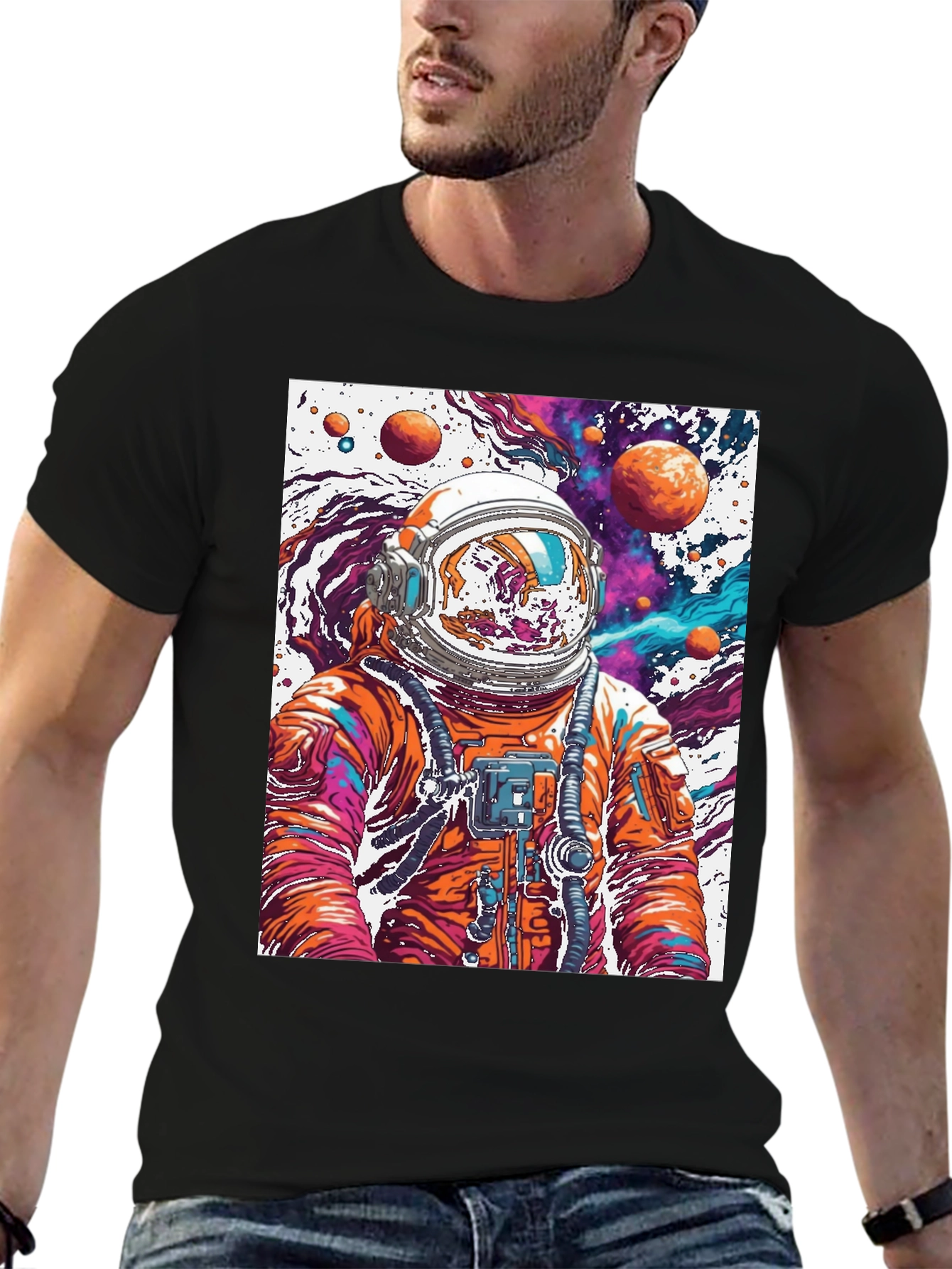 Black Astronaut Galaxy Black T-Shirt view 6