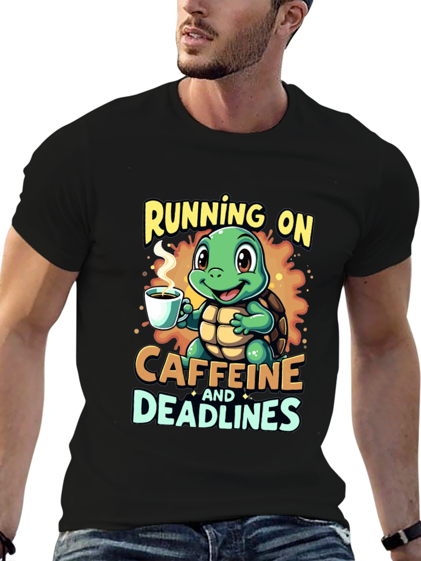Black Caffeine Turtle T-Shirt - Running on Deadlines view 6